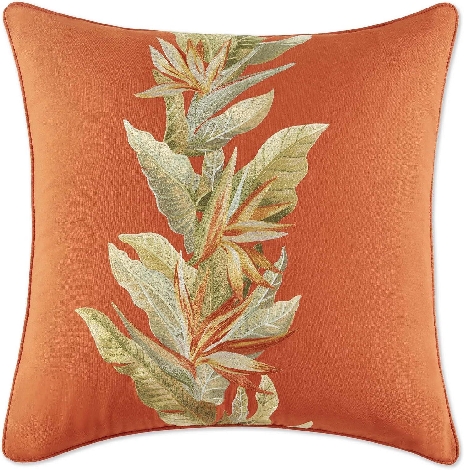 Apricot Embroidered Tropical Feather Fill Throw Pillow