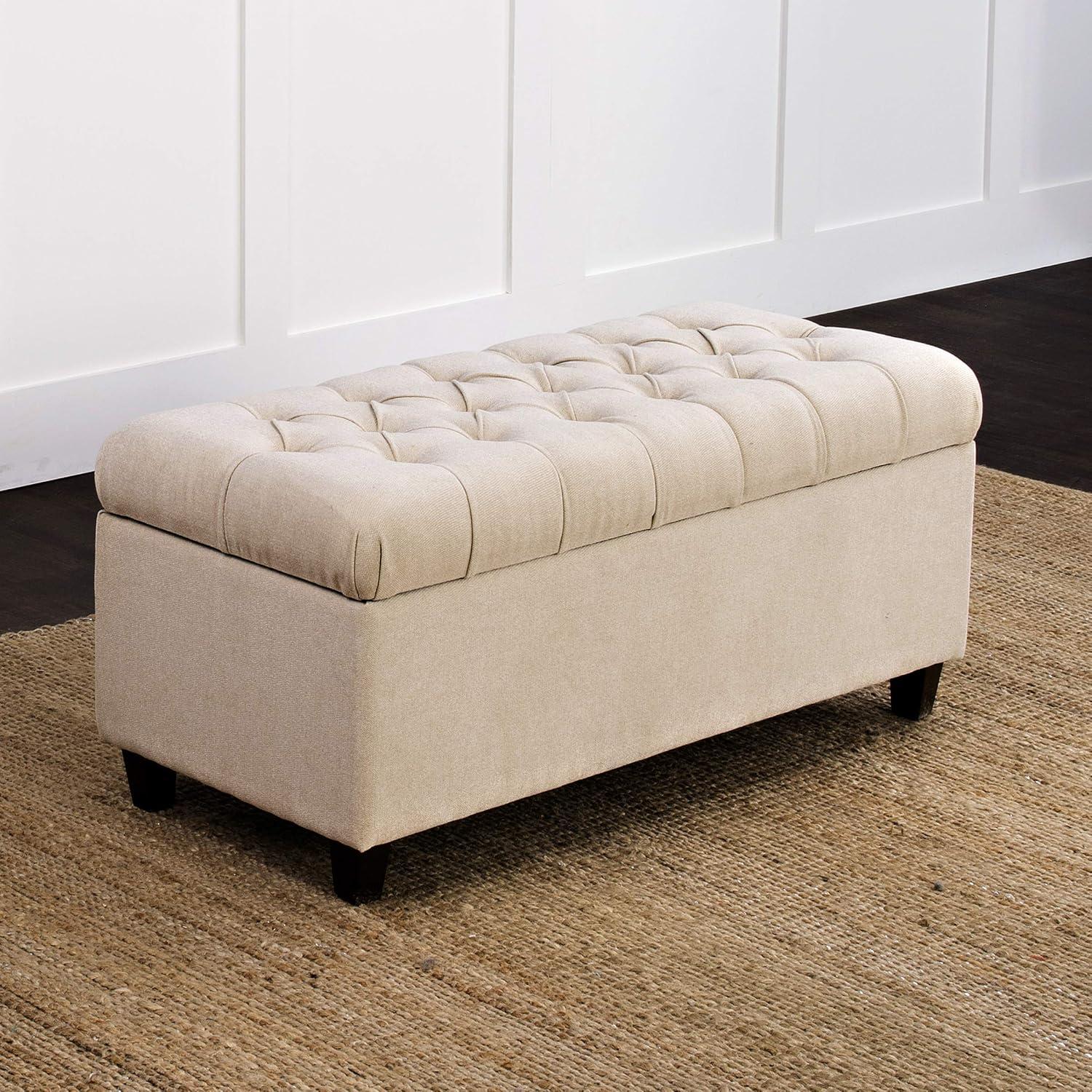 Ainsley Button Tufted Storage Bench - Oatmeal - HomePop