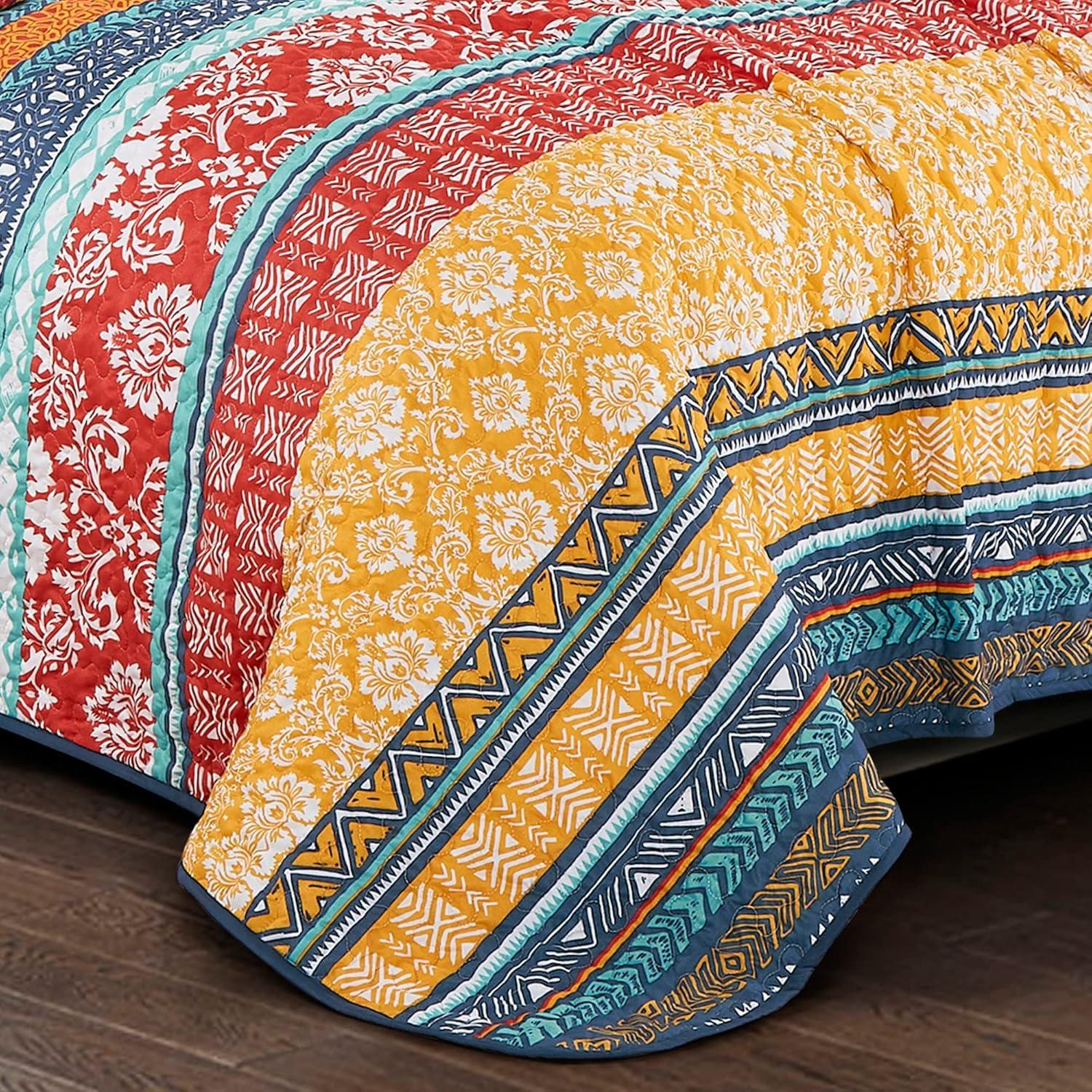 Amara Boho Floral Red/Yellow/White Quilt Set