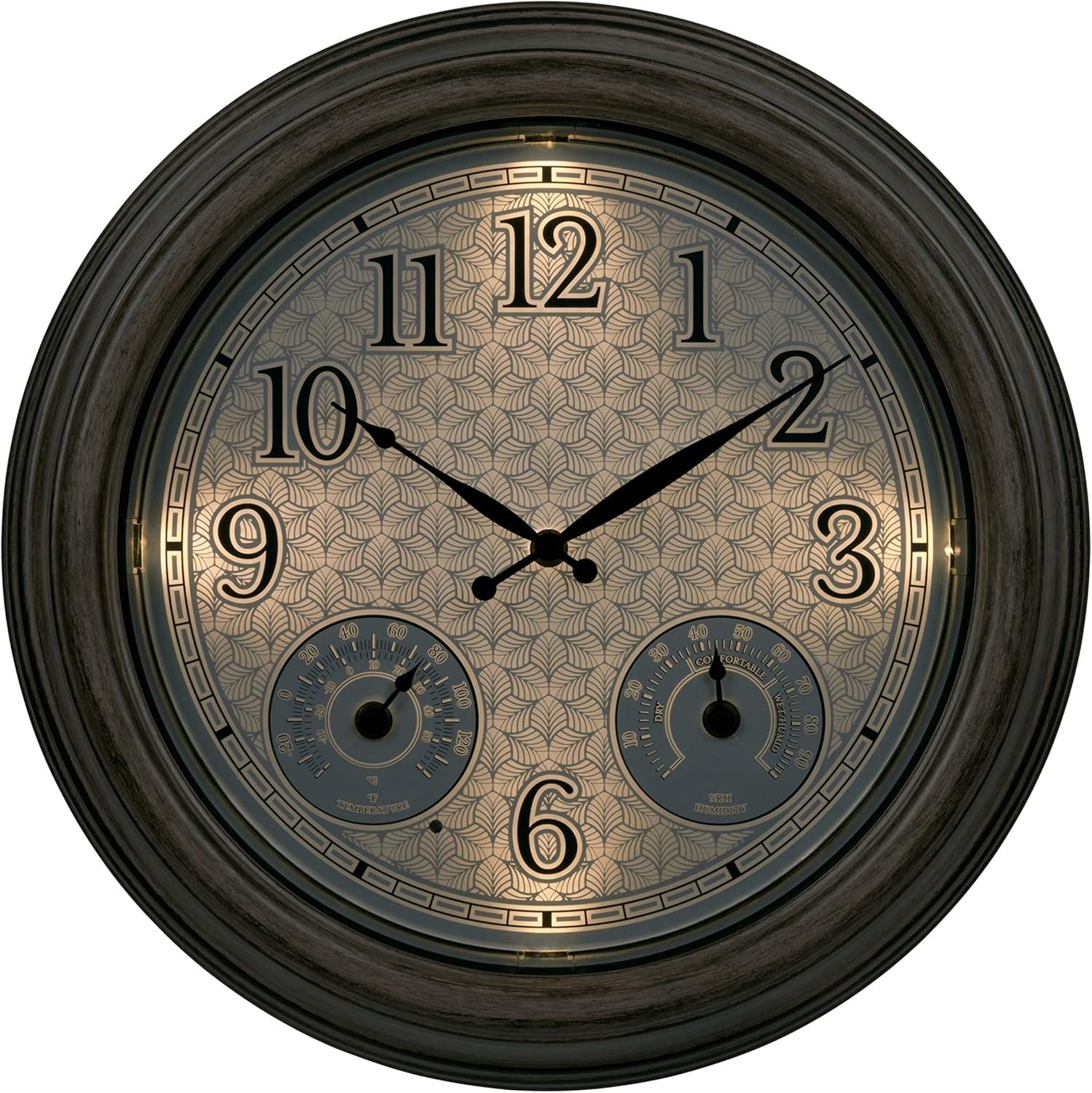 15.5" Brown Plastic Outdoor Analog Clock with Lighted Leaves