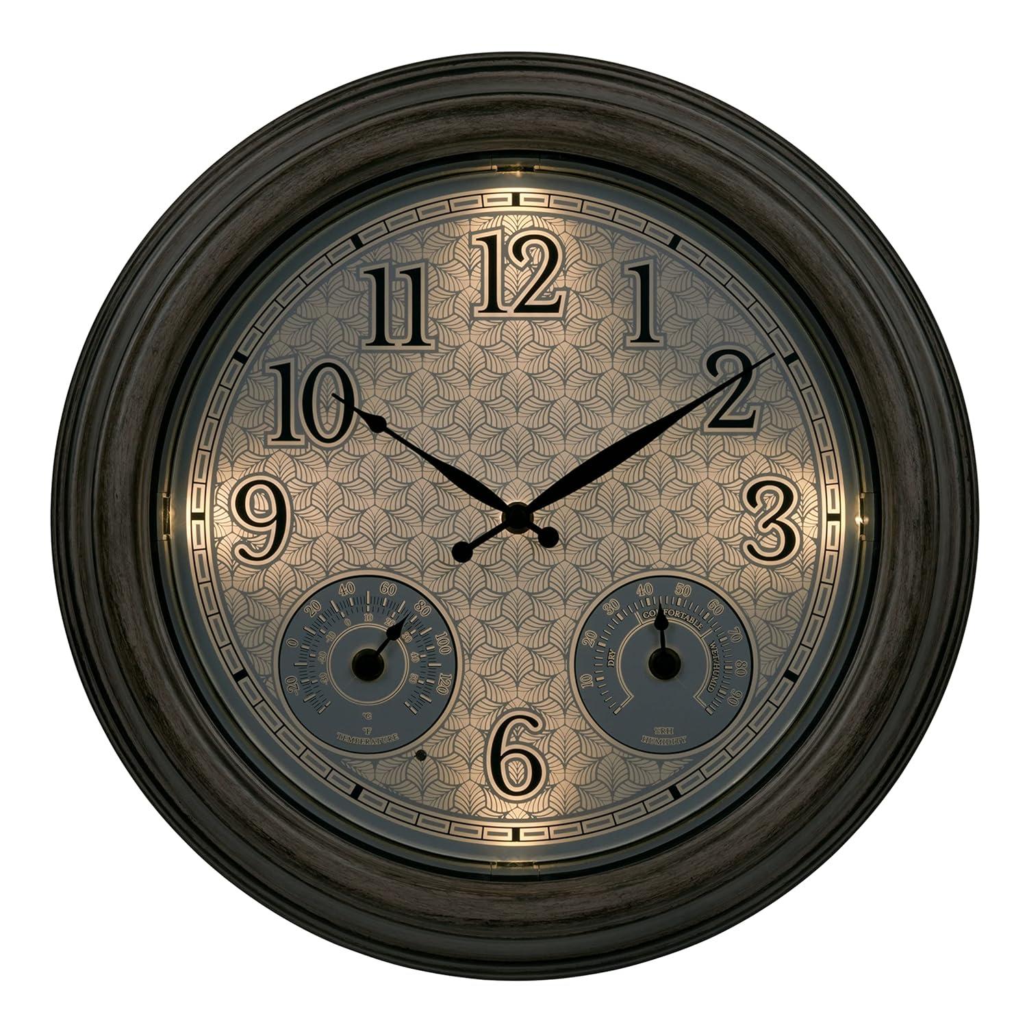 15.5" Brown Plastic Outdoor Analog Clock with Lighted Leaves