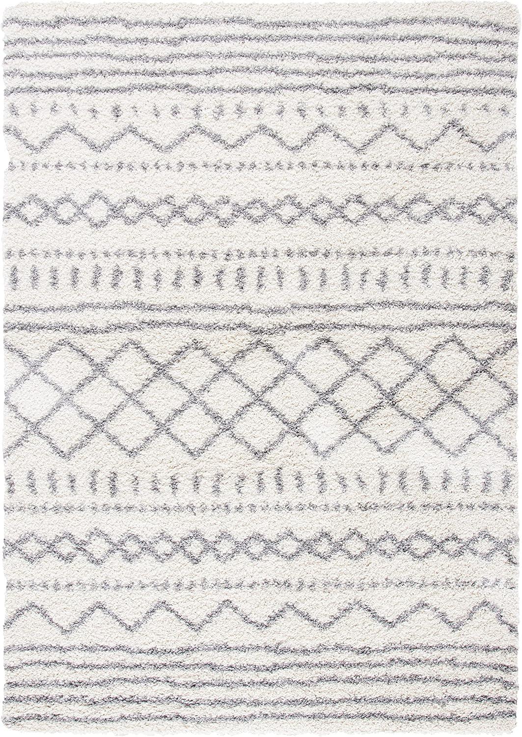 SAFAVIEH Arizona Teagan Geometric Shag Area Rug, Ivory/Grey, 4' x 6'