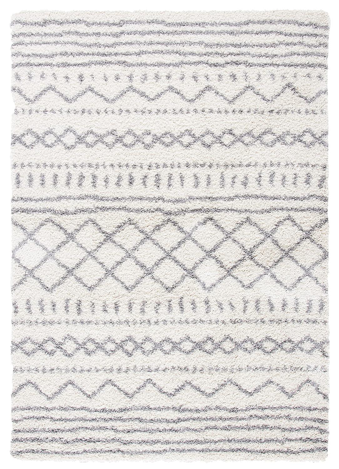 SAFAVIEH Arizona Teagan Geometric Shag Area Rug, Ivory/Grey, 4' x 6'
