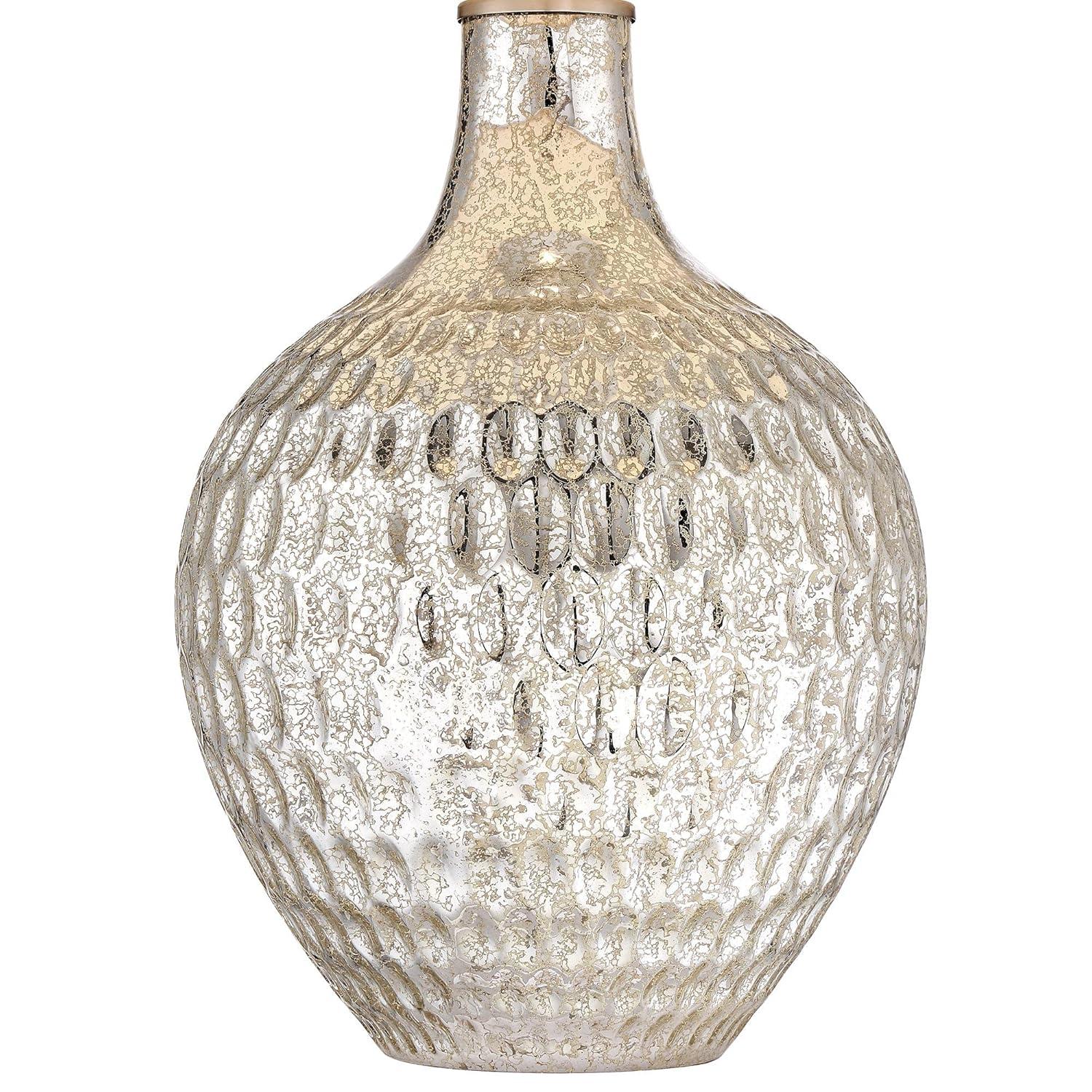 360 Lighting Waylon 28" Tall Modern Luxe Coastal End Table Lamps Set of 2 Silver Mercury Glass Off-White Shade Living Room Bedroom Bedside Nightstand