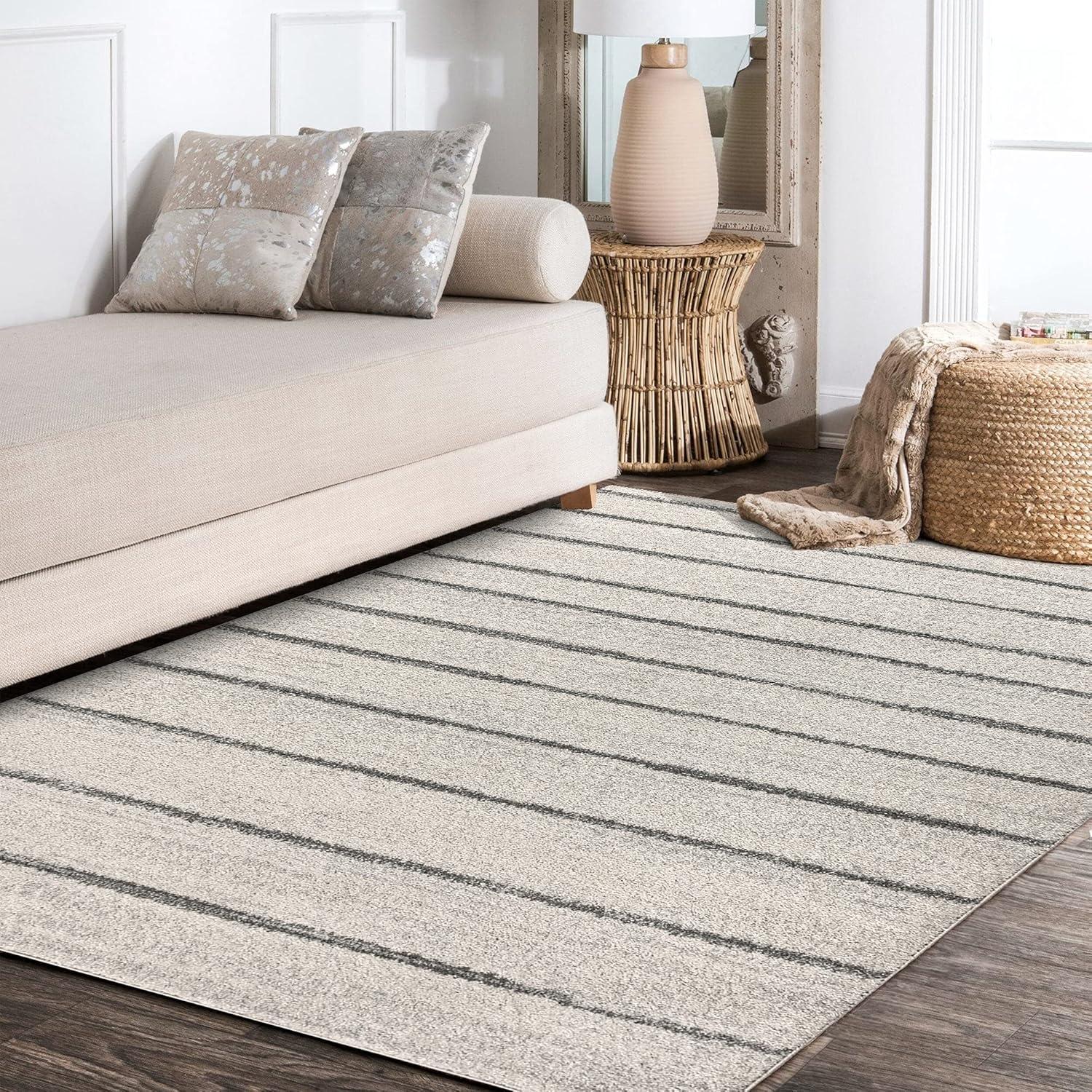 8'x10' Williamsburg Minimalist Stripe Area Rug, Cream/Gray - JONATHAN Y
