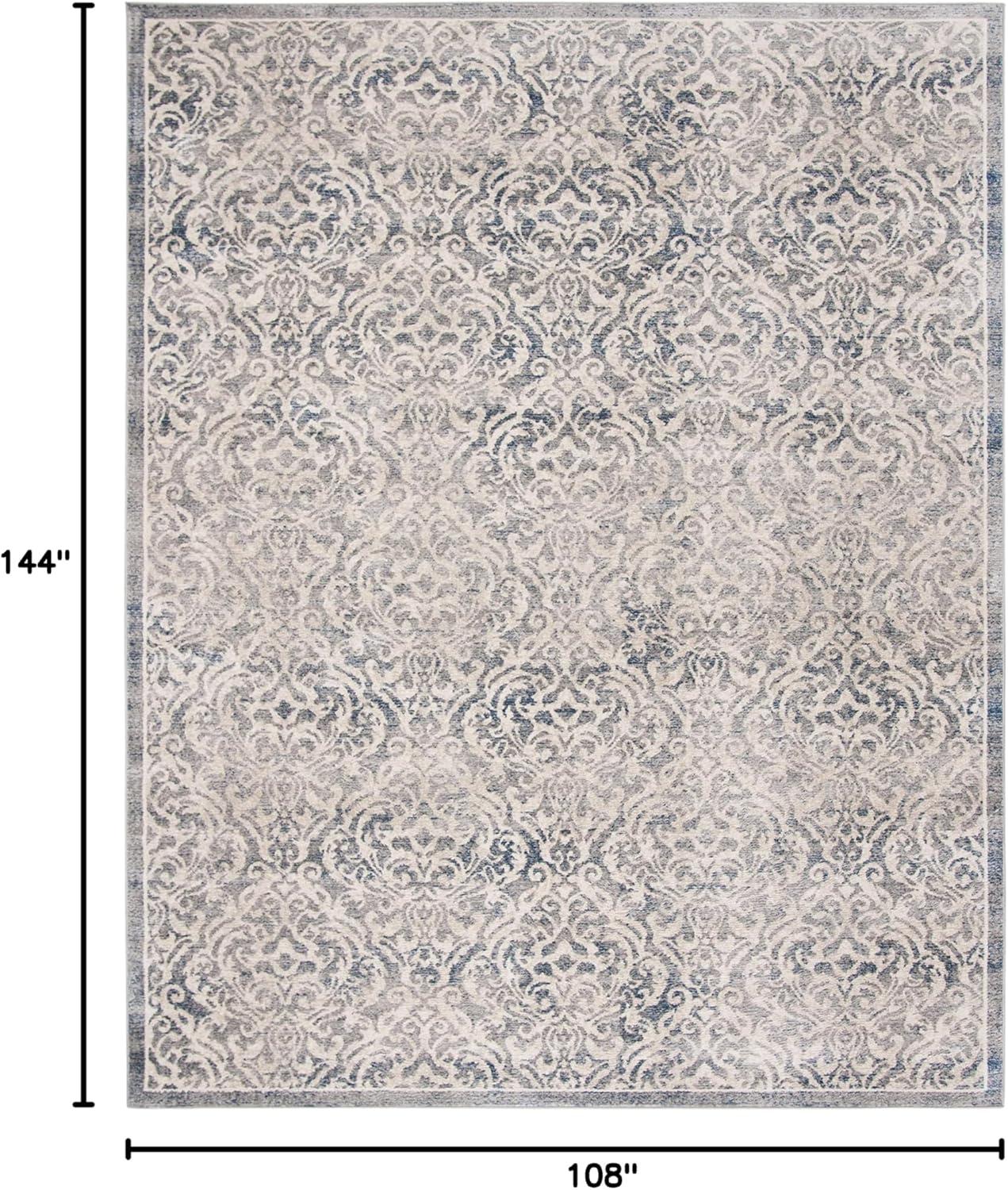 SAFAVIEH Brentwood Eliza Damask Area Rug, Light Grey/Blue, 9' x 12'