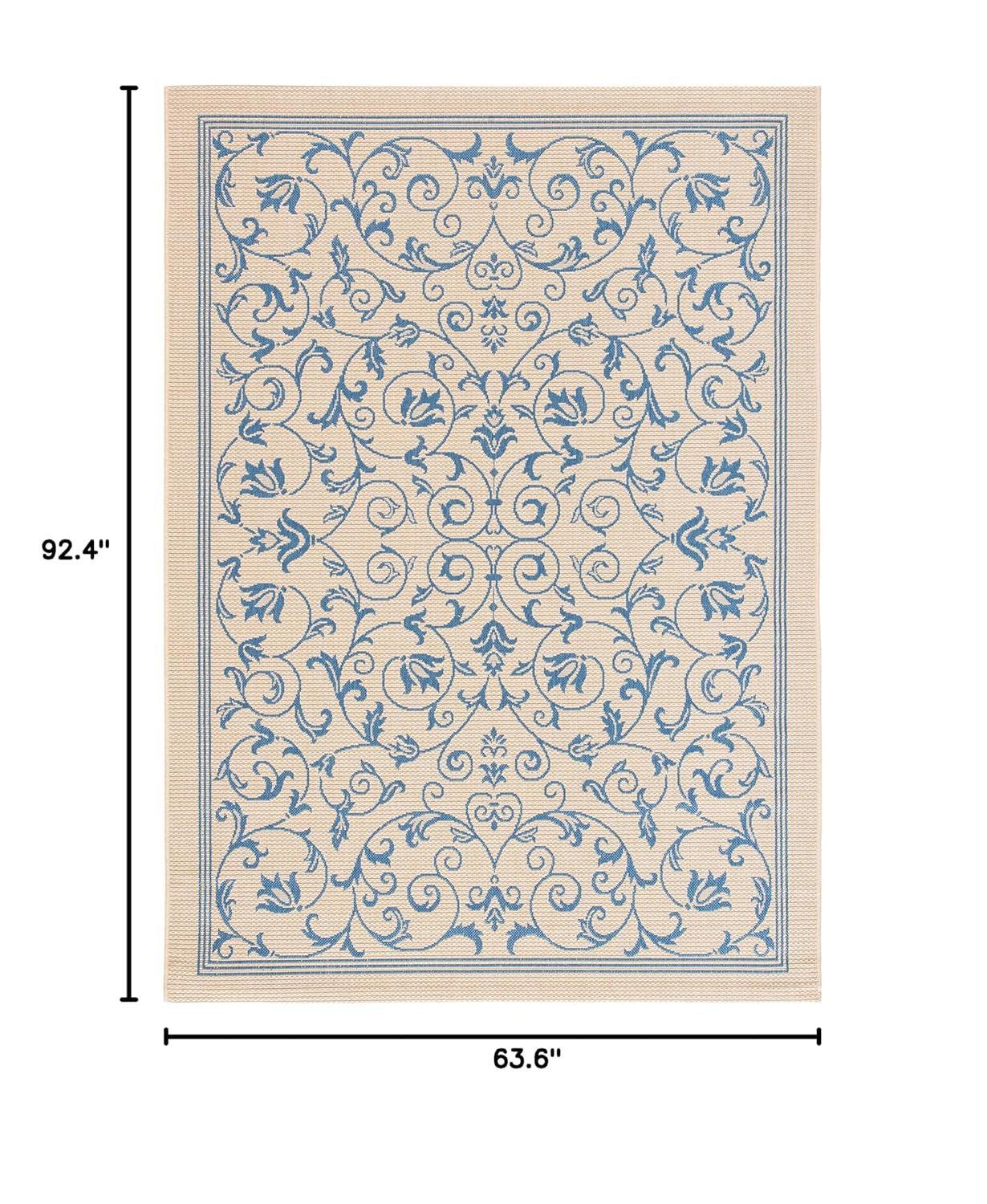 Courtyard CY2098 Power Loomed Indoor and Outdoor Area Rug - Natural/Blue - 5'3"x7'7" - Safavieh