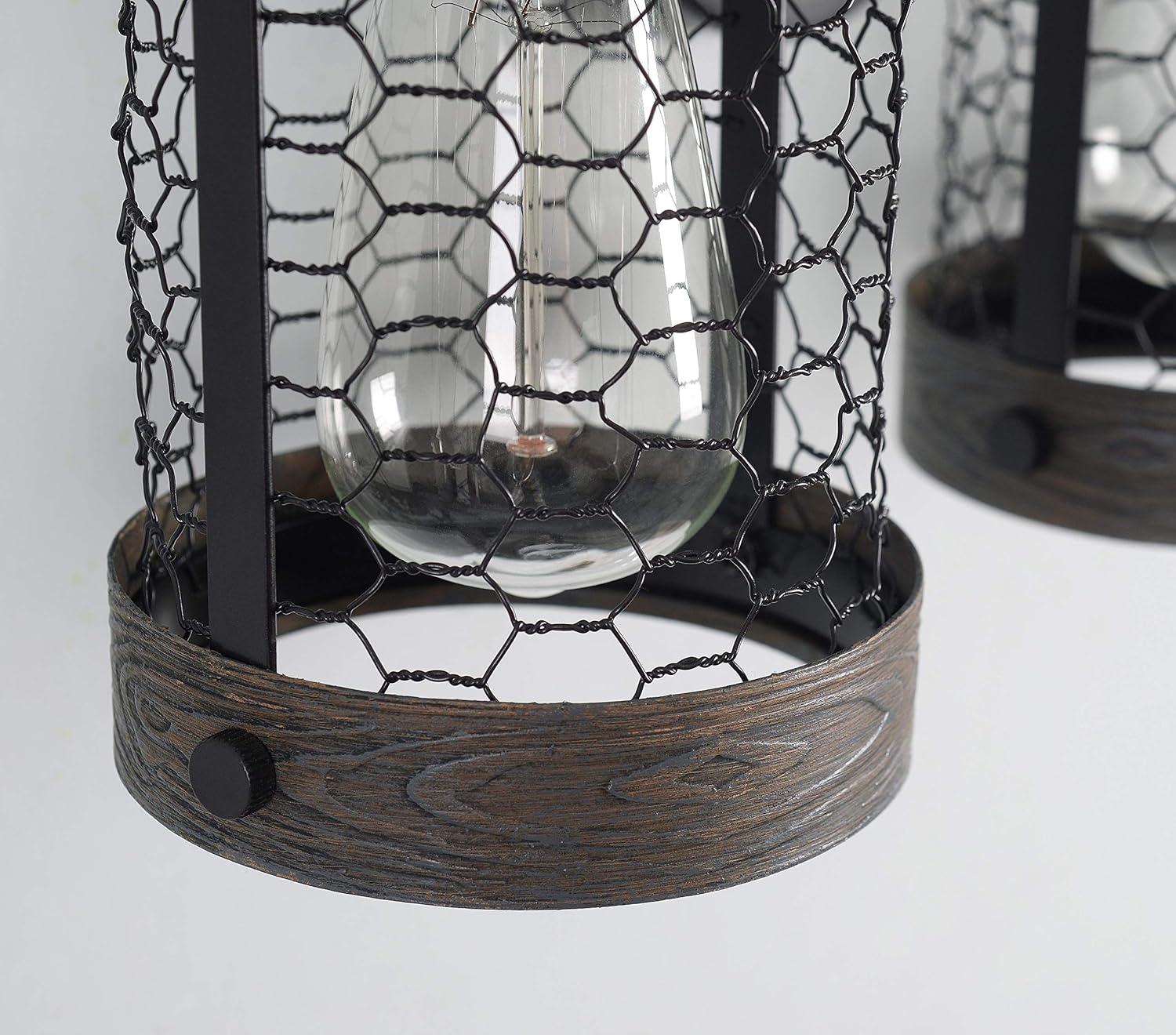 Co-t Kenroy Home Industrial Farmhouse 3-Light Bath Vanity Fixture With Chicken Wire Mesh Shades & Distressed Wood Accents