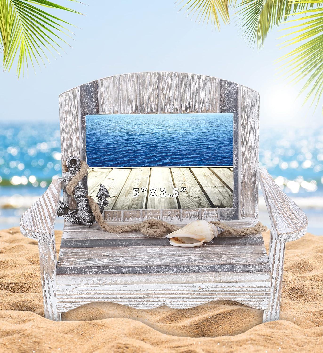 CoTa Global Silver Sea Chair 5x3.5 Beach Frame - Distressed Wood Beach Chair Picture Frame for Summer Vacation Memory, Handmade Tropical Nautical Picture Frame for Tabletop - 7 Inch, Color May Vary