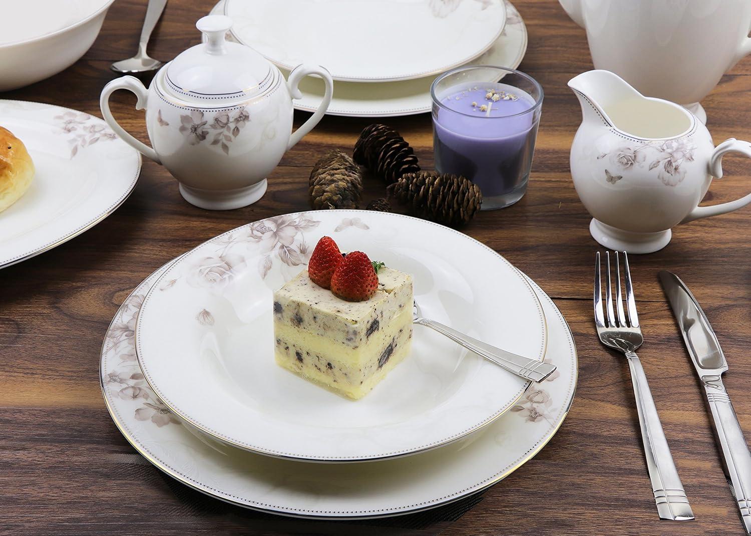 Lorren Home Trends Cora-57 57 Piece Dinnerware Set-Bone China Service for 8 People-Cora, One Size, Multicolor