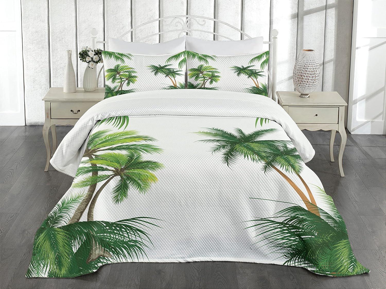 Ambesonne Tropic Bedspread Set Coconut Palm Tree Plants Hunter Green