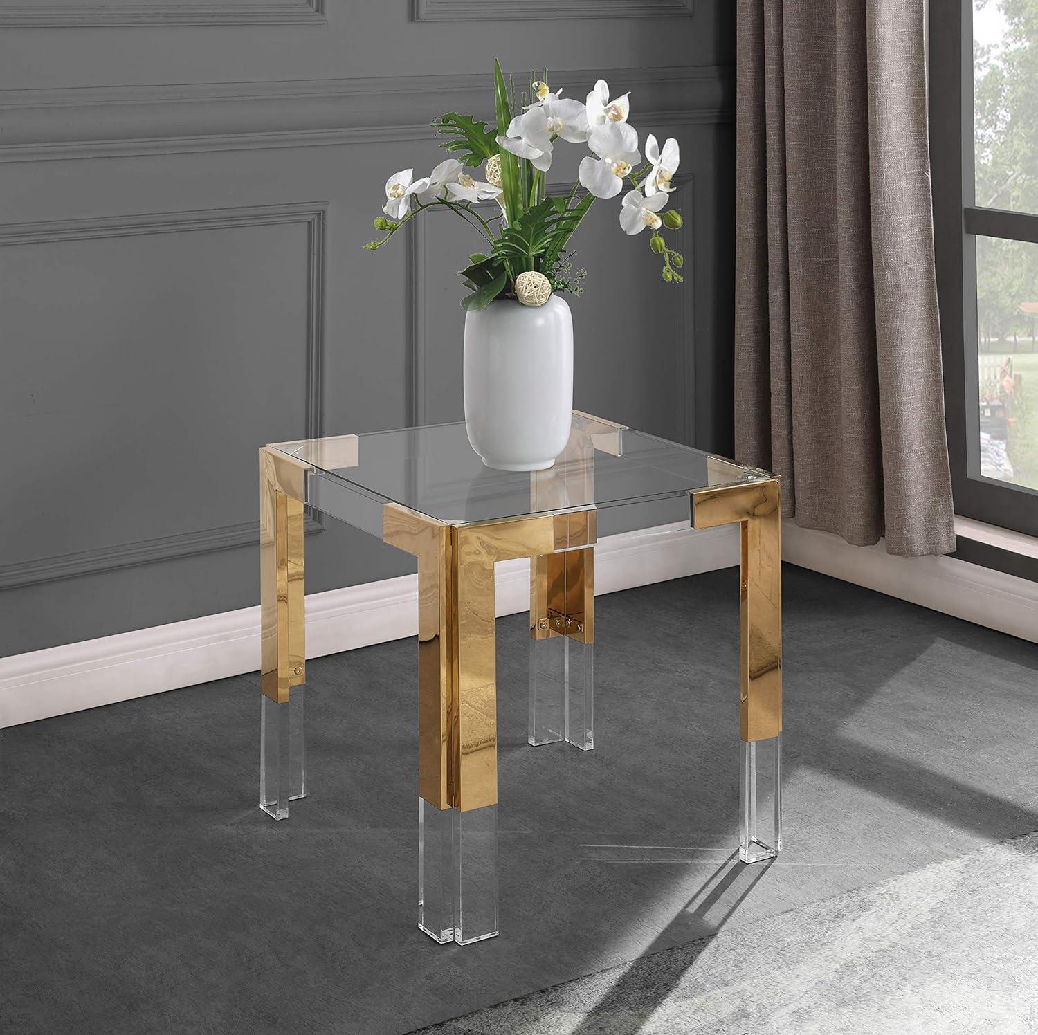 Meridian Furniture Casper Stainless Steel Squared Glass Top End Table in Chrome