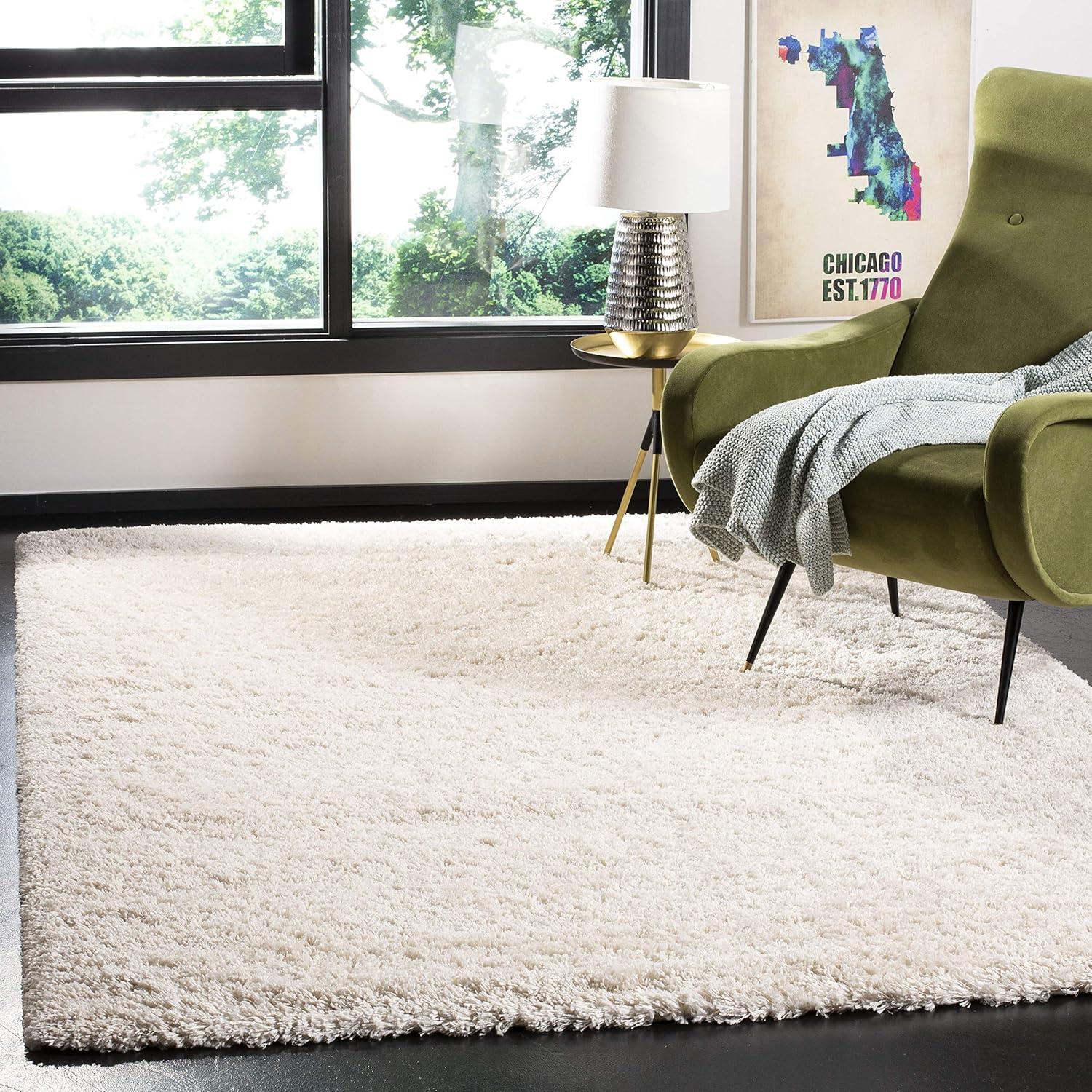 SAFAVIEH Royal Hartley Solid Plush Shag Area Rug, Beige, 5'3" x 7'6"