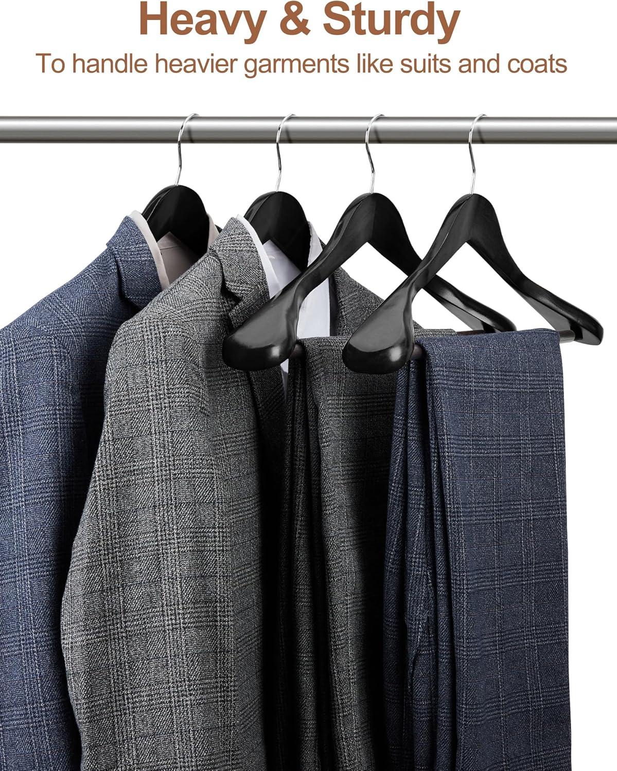 Rebrilliant 6 Pack Wide Shoulder Wooden Hangers, 360° Rotating Hooks, Solid Wood Heavy Duty Hangers