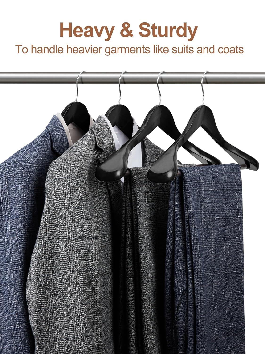 Rebrilliant 6 Pack Wide Shoulder Wooden Hangers, 360° Rotating Hooks, Solid Wood Heavy Duty Hangers