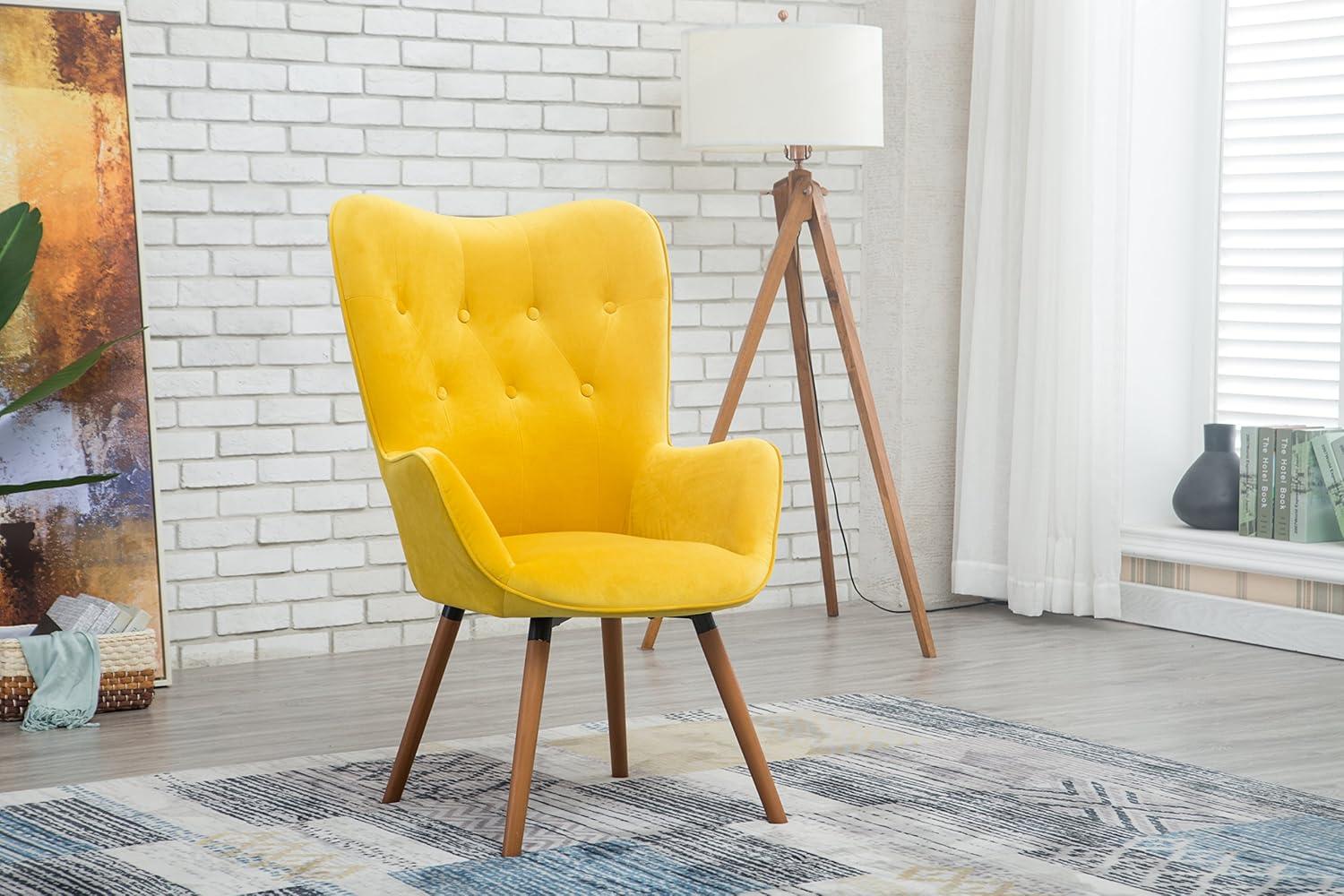Blendoi Brooke Doarnin Contemporary Silky Tufted Button Back Accent Chair, Yellow