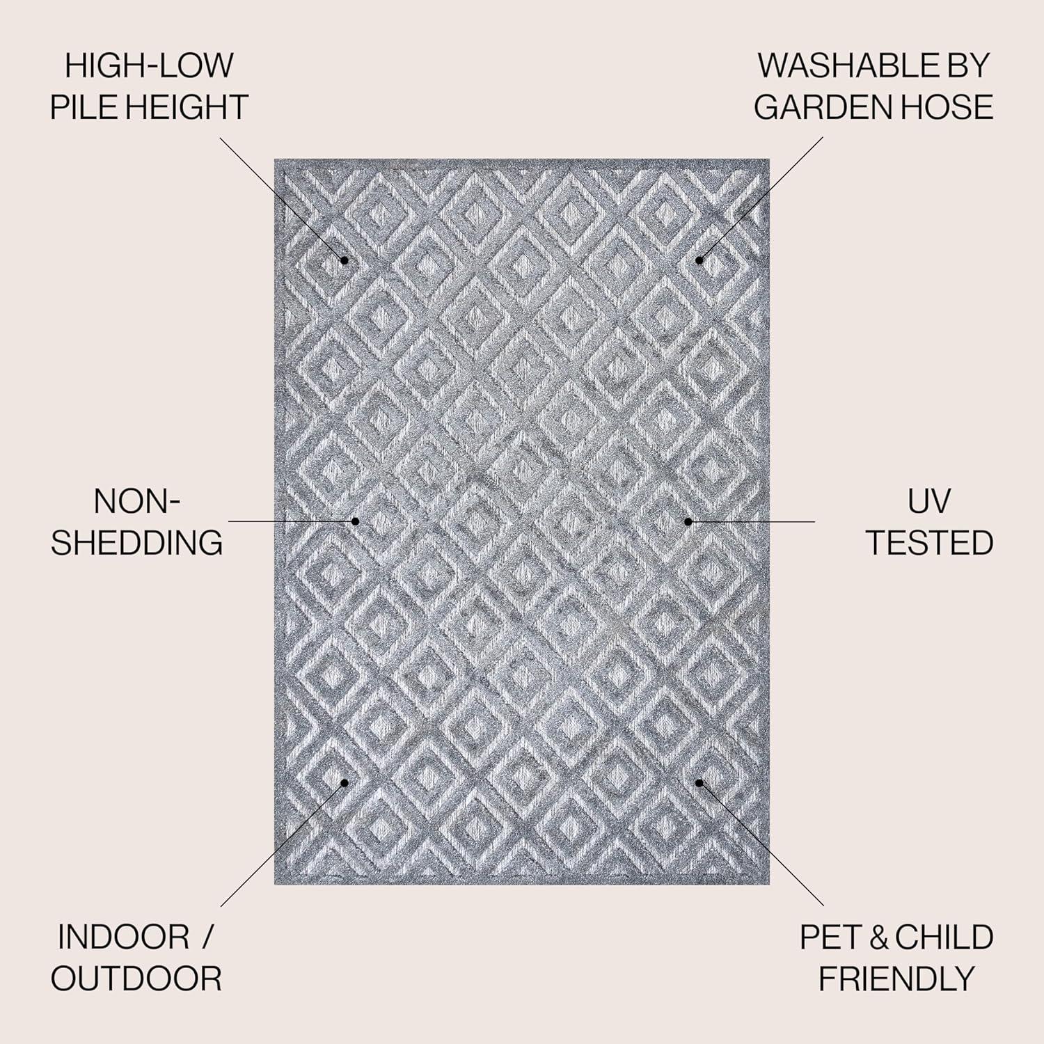 5' Round Portmany Neutral Diamond Trellis Indoor/Outdoor Area Rug, Dark Gray - JONATHAN Y