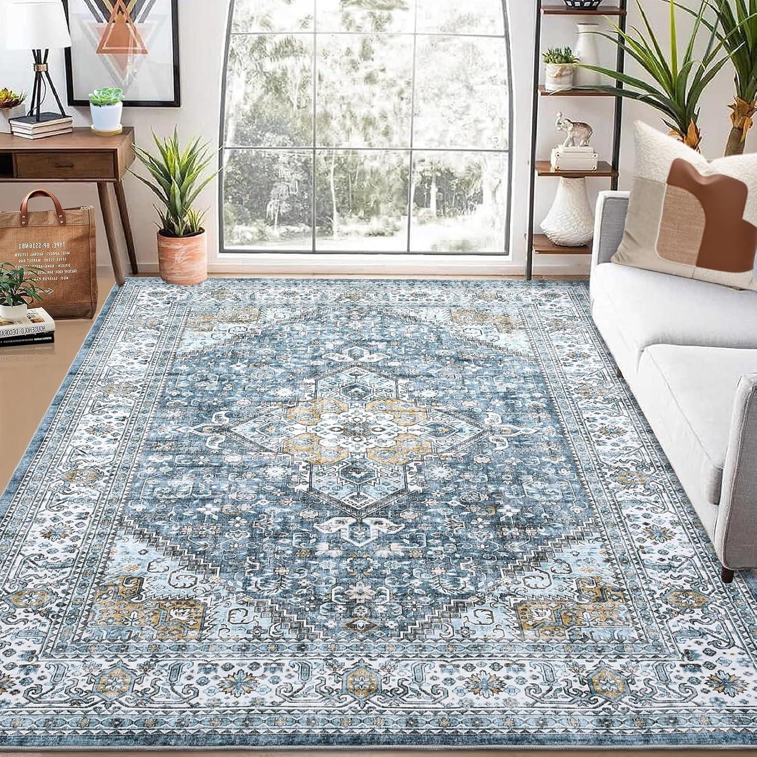 Garvee  Vintage Area Rug Boho Accent Rug for Living Room 8' x 10' - Blue