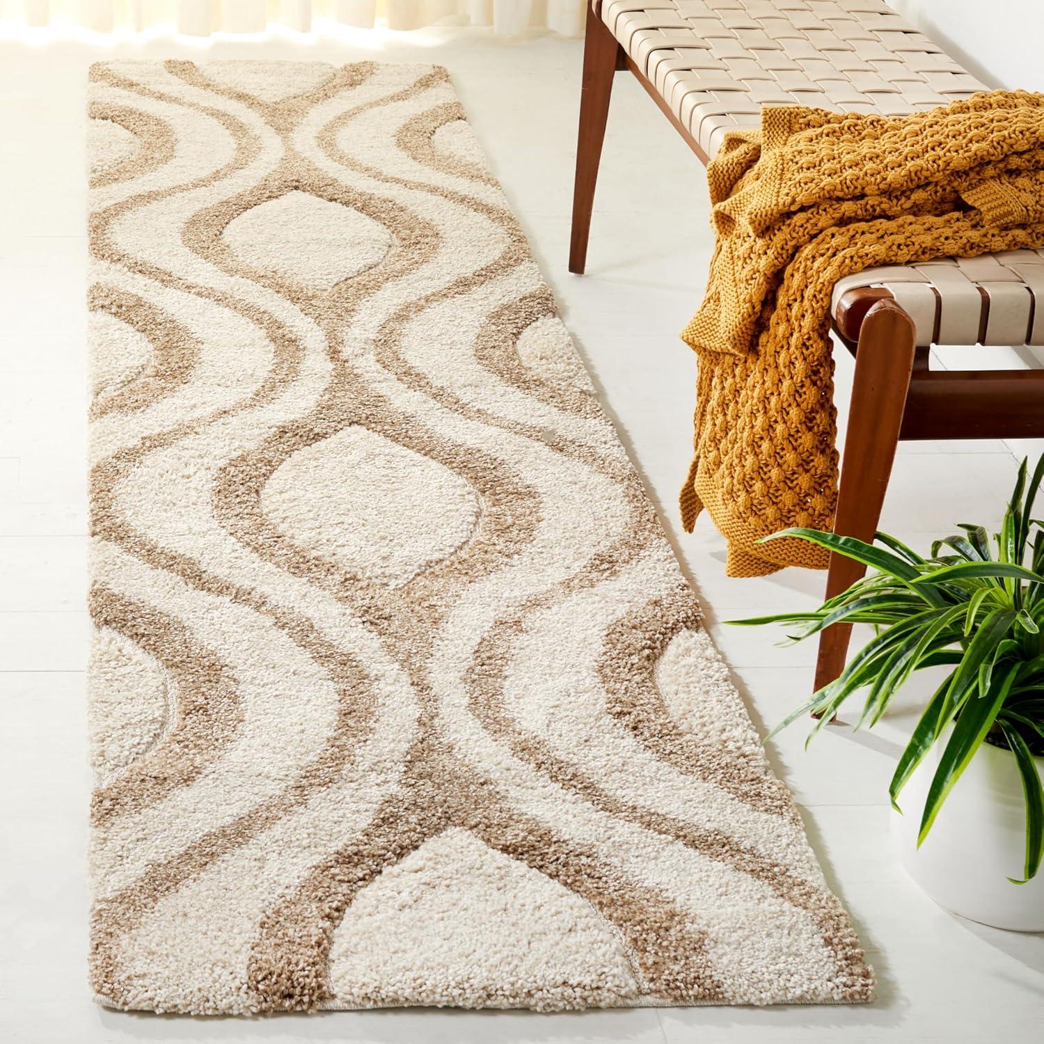 Florida Shag SG461 Power Loomed Indoor Runner Rug - Ivory/Beige - 2'3"x9' - Safavieh