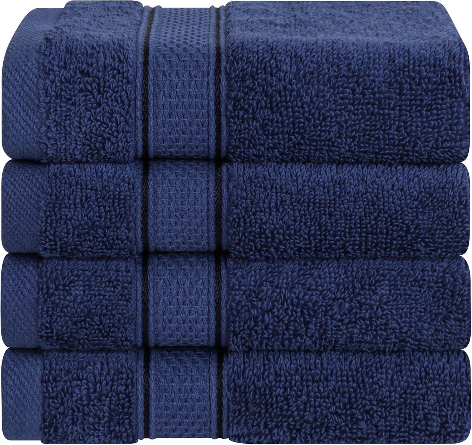 American Soft Linen Salem 4 Pack Washcloth Set, 100% Cotton Washcloth Hand Face Towels for Bathroom and Kitchen, Navy Blue