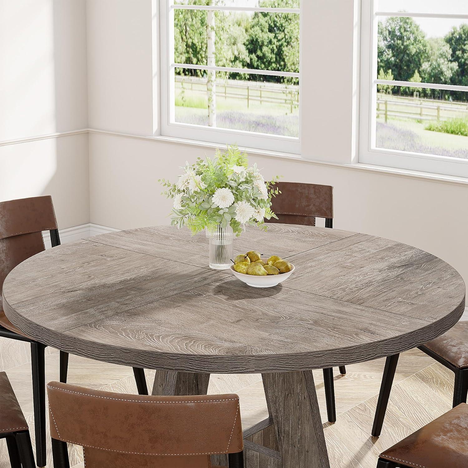 47-inch Round Dining Table Wood Dinner Table for 4-6 People Grey