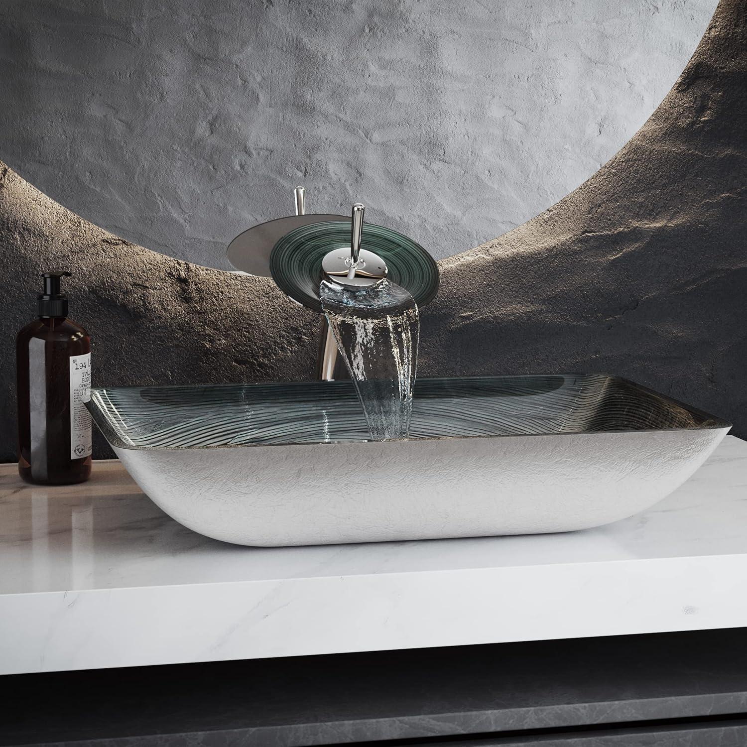 Cascade Rectangular Glass Vessel Sink with Faucet