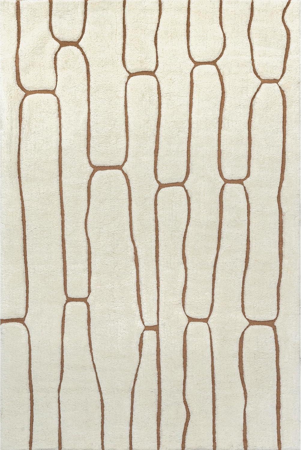 Cream Abstract Handmade Wool 4' x 6' Area Rug