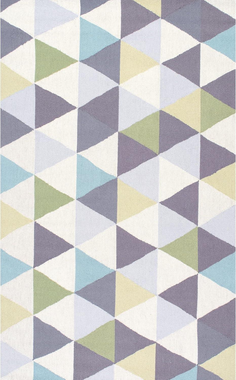 3'x5' Bianca Triangles Area Rug Green - nuLOOM: Wool, Geometric, Contemporary, Handmade, Low Pile, Indoor Use