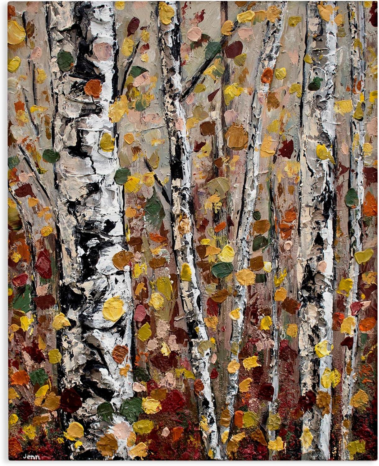 Stupell Industries " Autumn Birch Trees Abstract Leaves " by Jen Seeley Painting Print