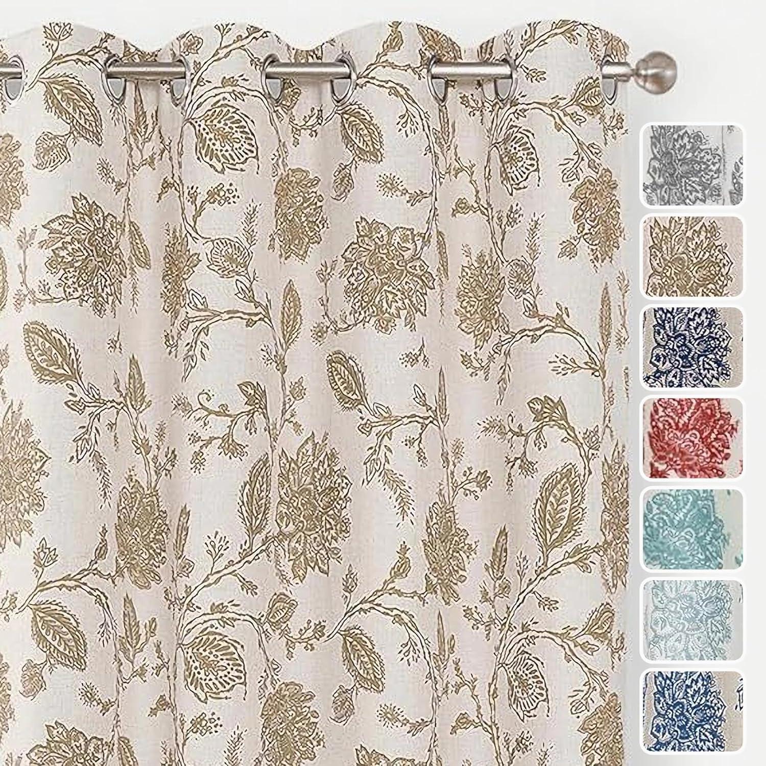 DriftAway Freda Jacobean Floral Linen Blend Lined Thermal Insulated Room Darkening Blackout Grommet Window Curtains 2 Layers 2 Panels Each 52 Inch by 63 Inch Taupe Beige