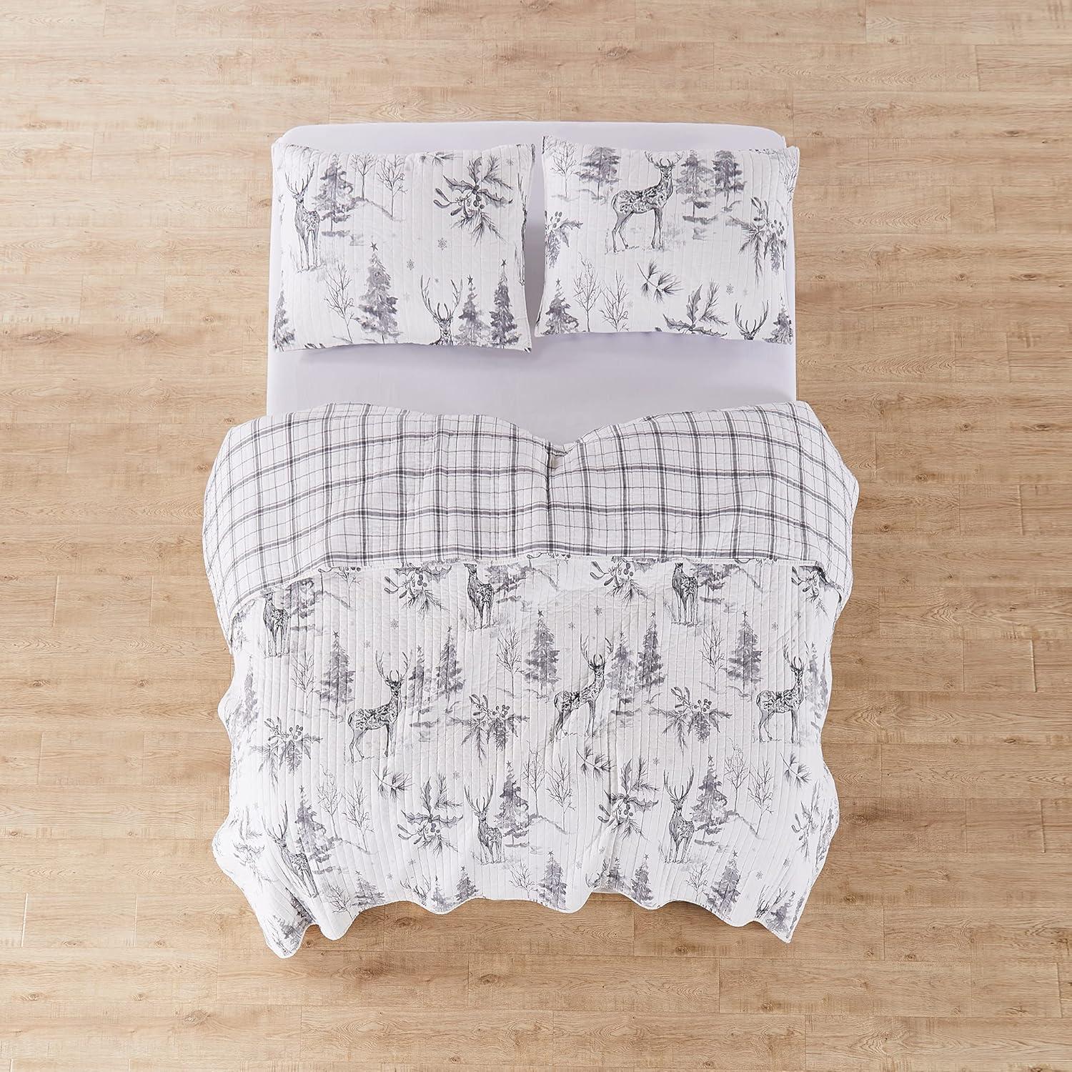 Villa Lugano Sleigh Bells Grey by Levtex Home - Sleigh Bells Grey Quilt - King - Standard - Quilt (106x92in.) - Reversible - Cotton/Poly