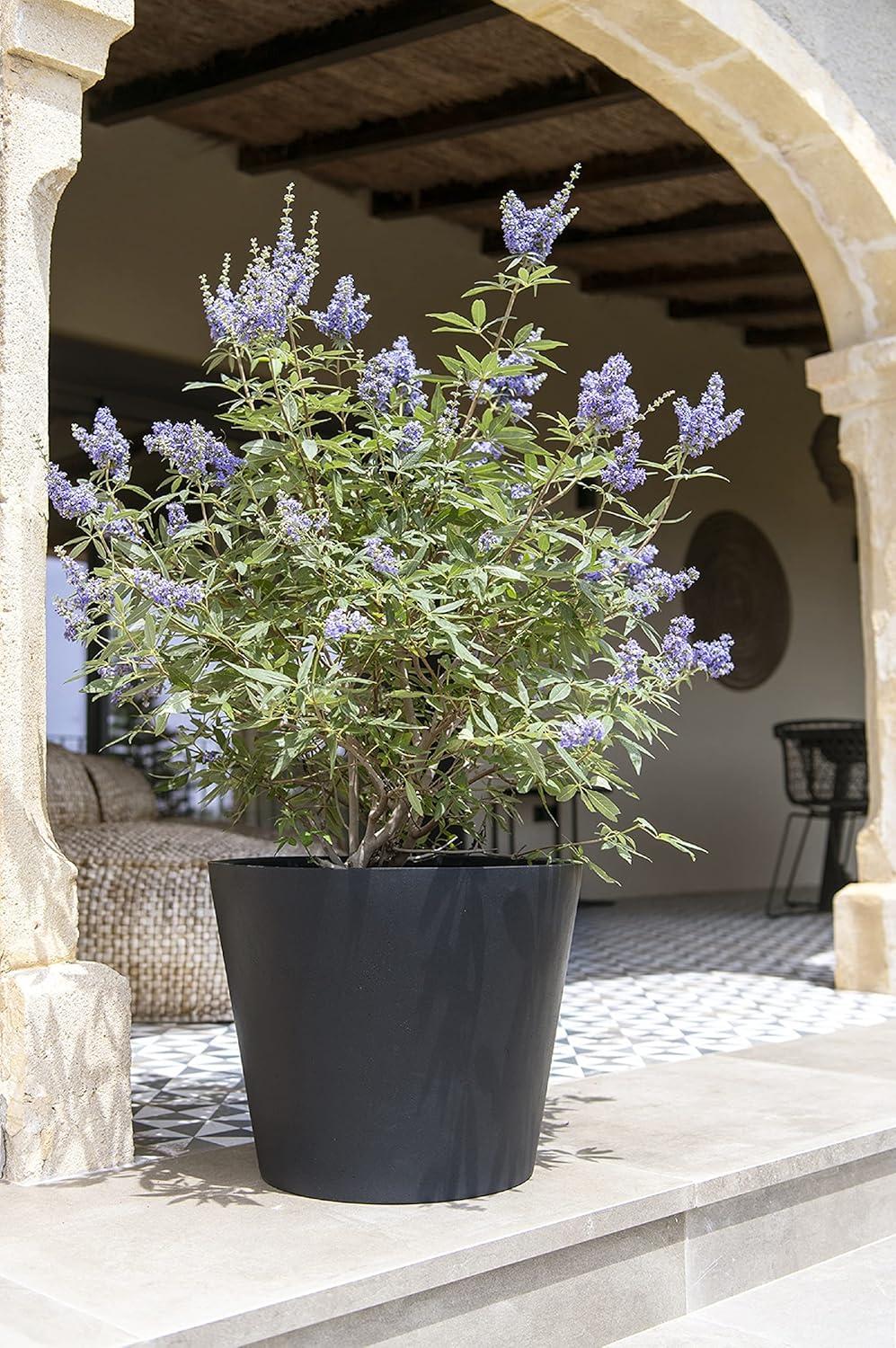 Large Black Fiberstone Tapered Cylinder Planter Pot