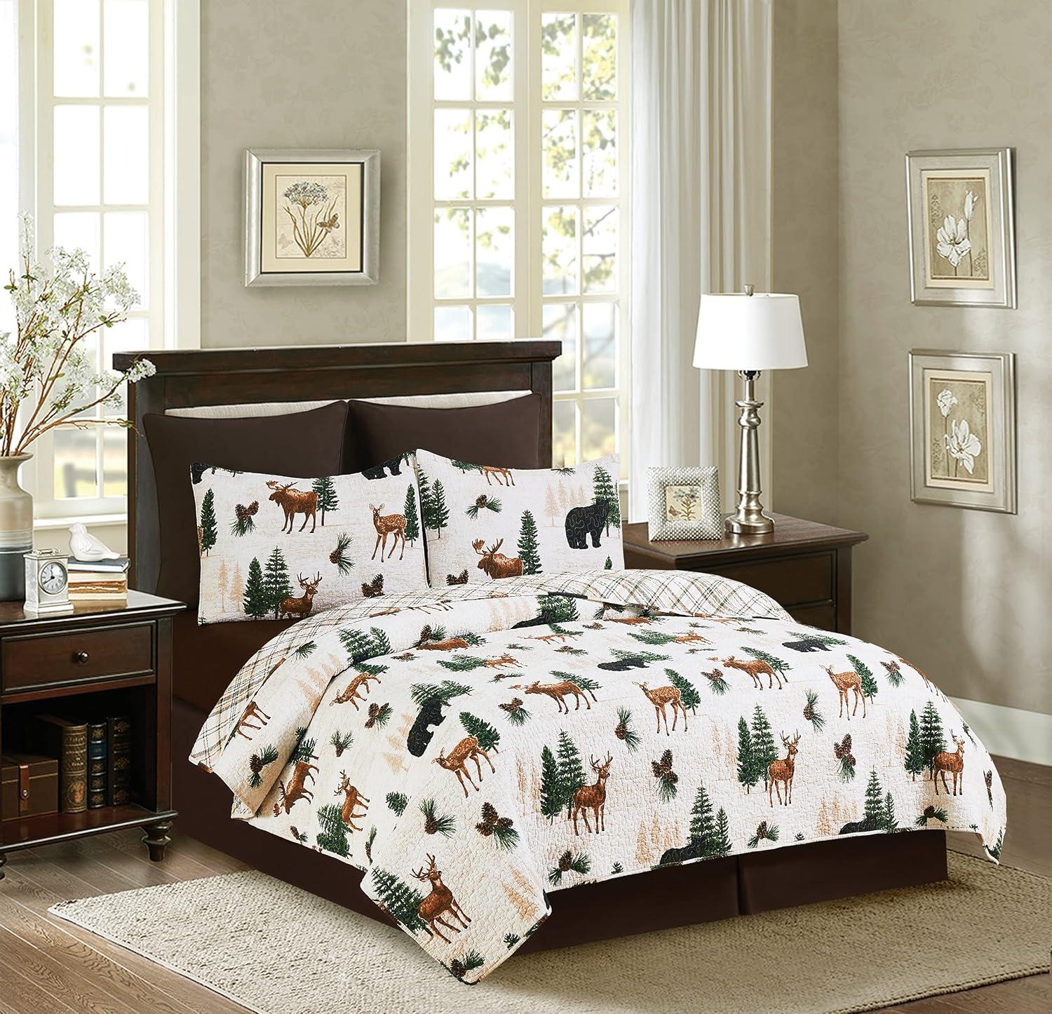 Noland Pines Brown Cotton Reversible Full Quilt Set