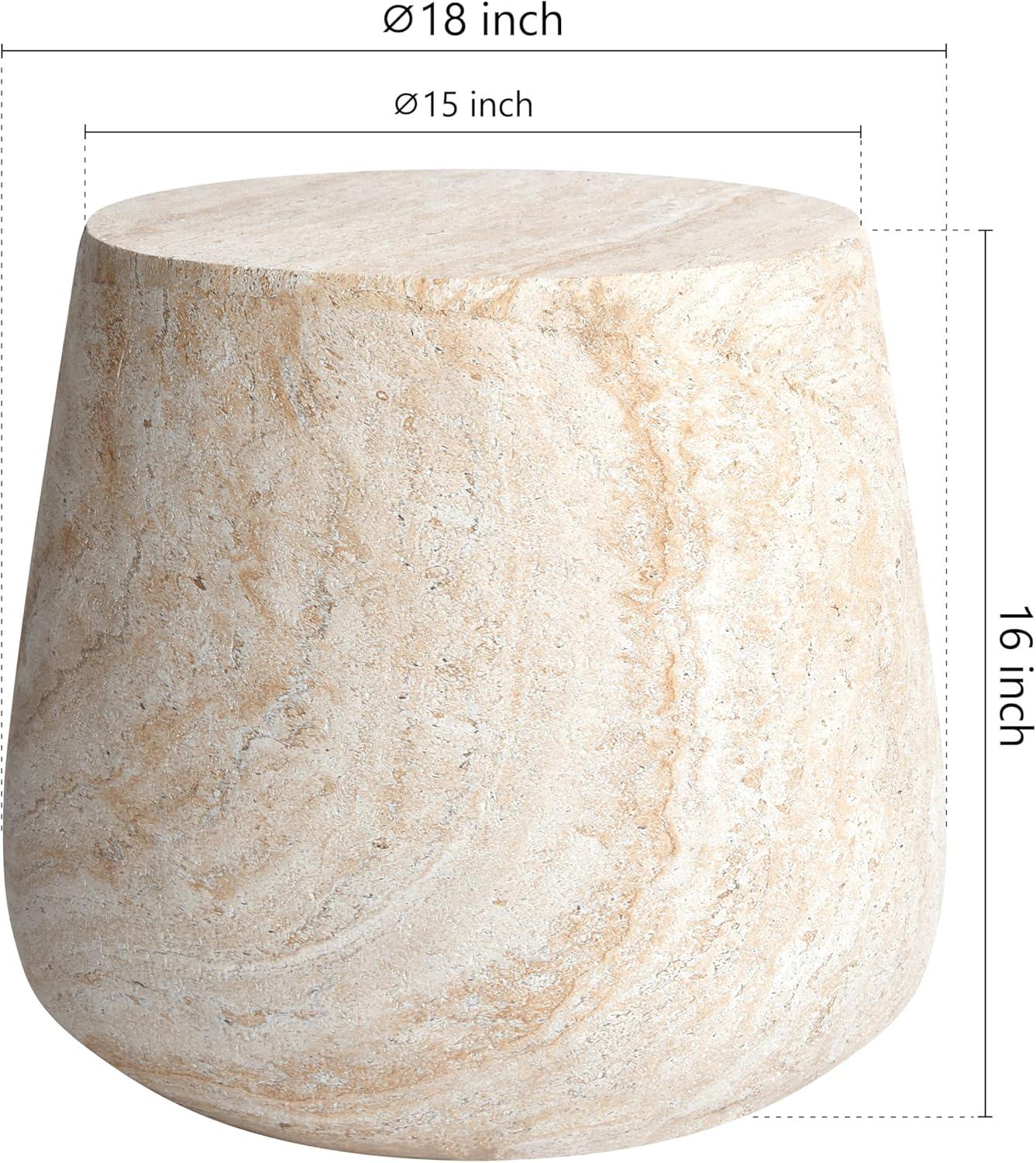 Barrel Travertine Stone Finish Italian Design MgO Side Accent Table