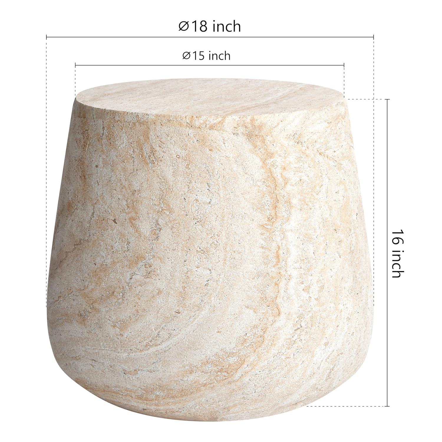 Barrel Travertine Stone Finish Italian Design MgO Side Accent Table
