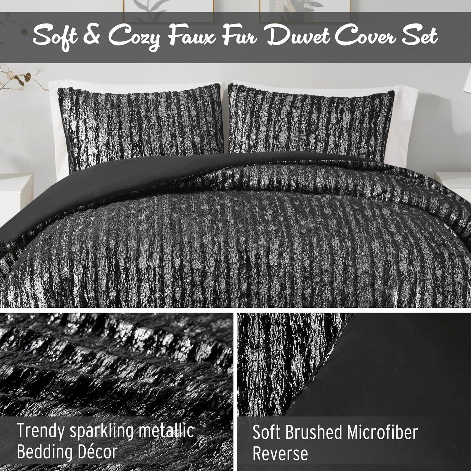 Madelyn Metallic Print Faux Fur Duvet Cover Set - Intelligent Design