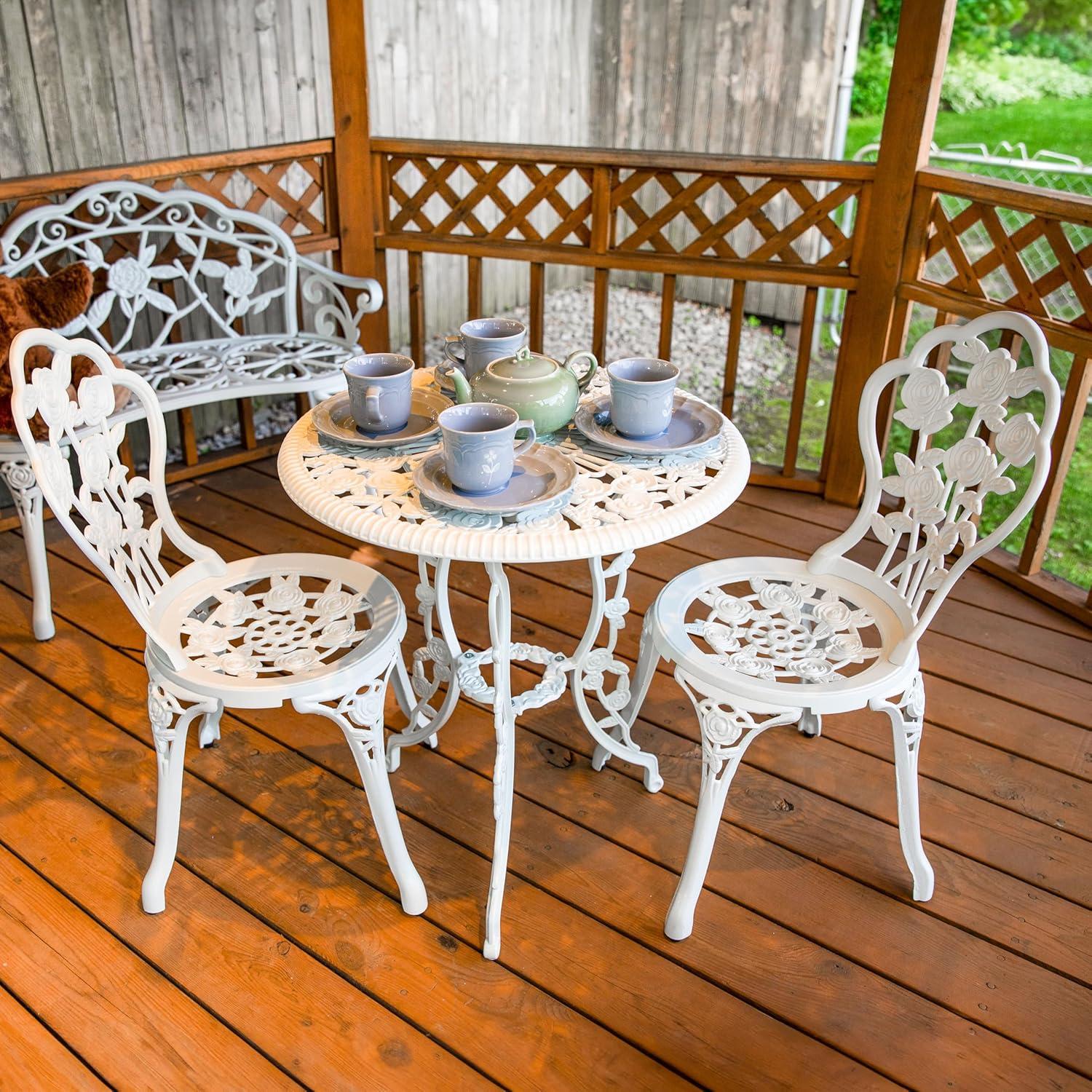 Fleur De Lis Living Patio Bistro Set.Rust-Resistant Cast Alumin...