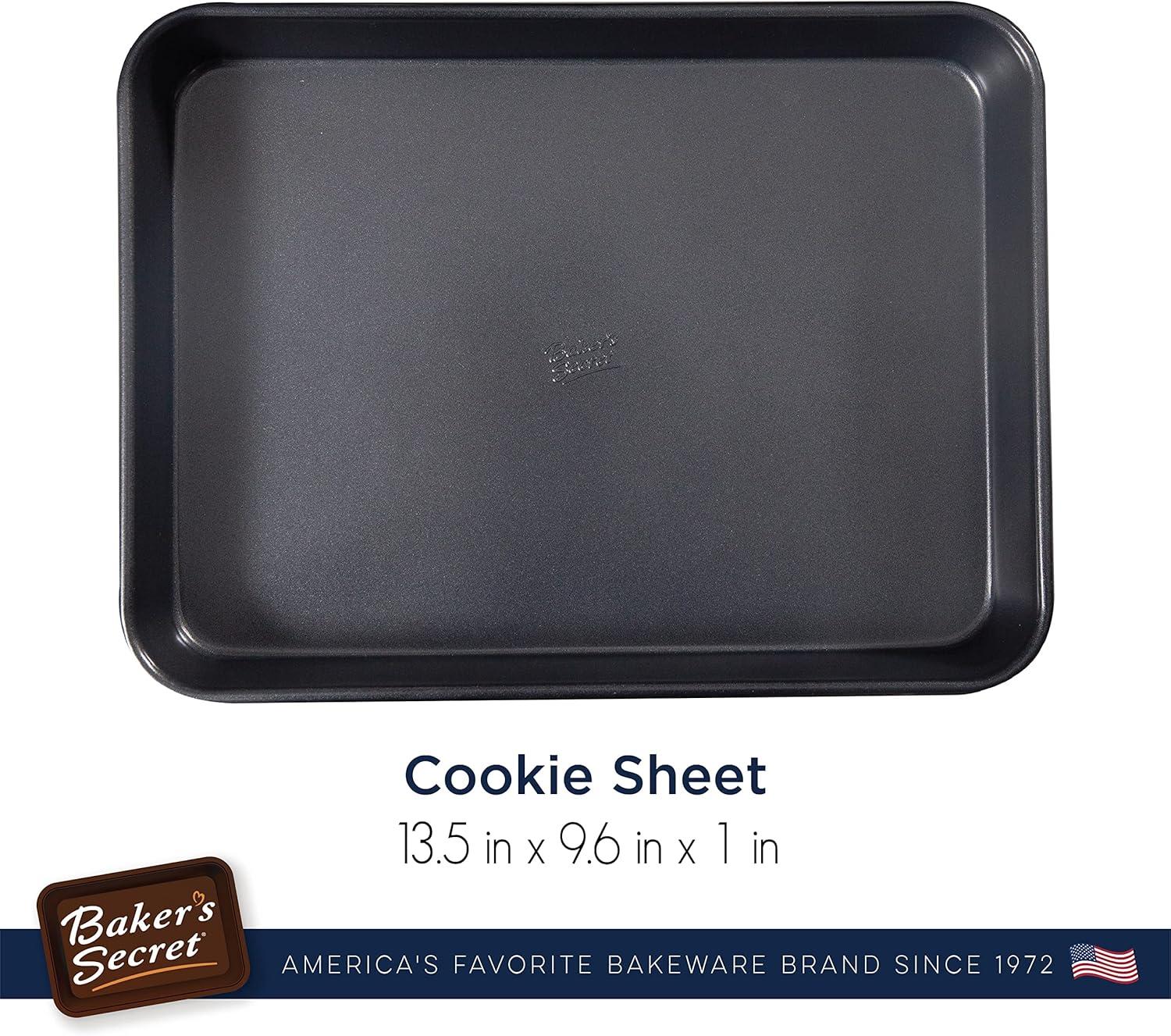 Baker's Secret Nonstick Small Size Cookie Sheet 13" x 9", Carbon Steel Small Size Cookie Tray 2 Layers Food-Grade Coating,  Dark Grey