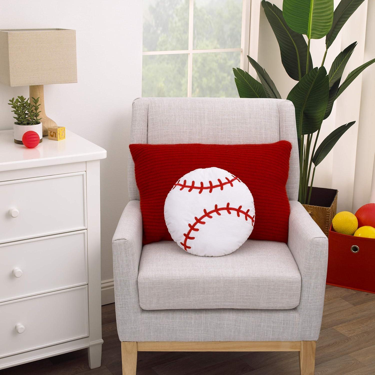 White and Red Embroidered Baseball Toddler Pillow