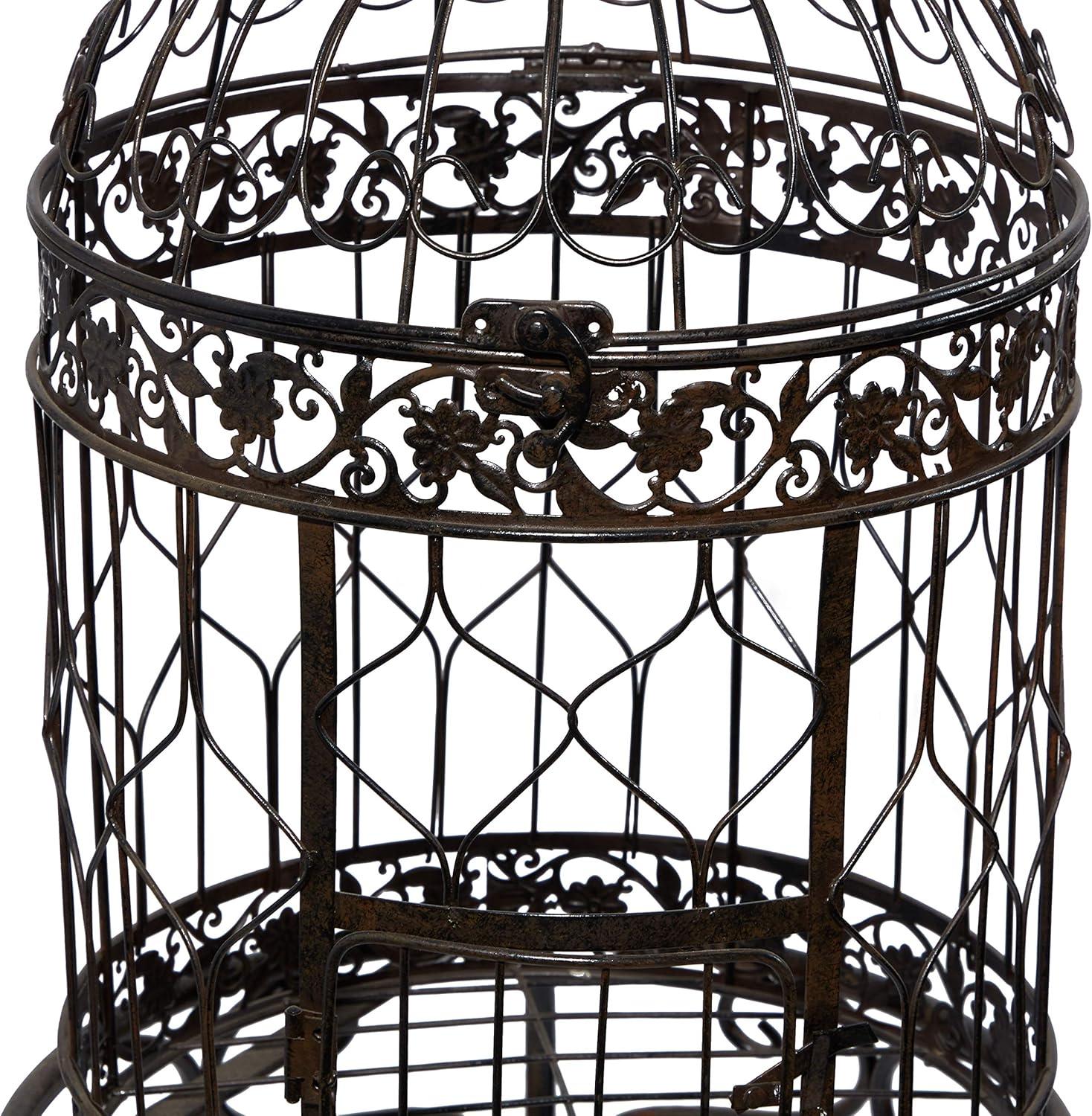 DecMode Indoor Outdoor On Removable Stand Black Metal Birdcage with Latch Lock Closure and Top Hook