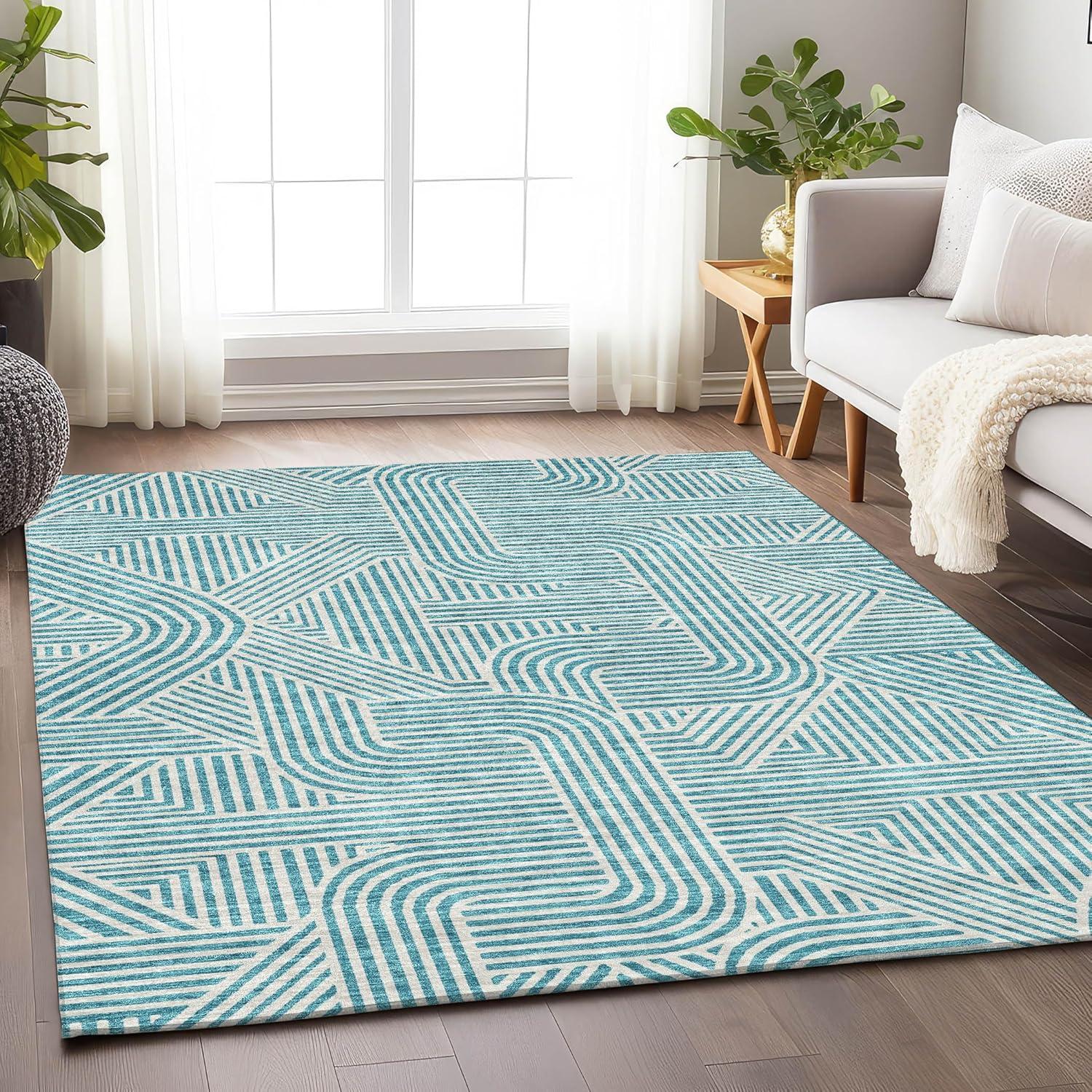 Addison Rugs Machine Washable Indoor/ Outdoor Chantille Contemporary Geo Rug Teal - 2'6" x 3'10"