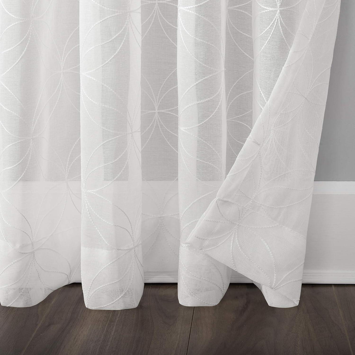 63"x50" Tamaryn Embroidered Trellis Sheer Rod Pocket Curtain Panel Ivory - No. 918: Modern Off-White Polyester Drapery