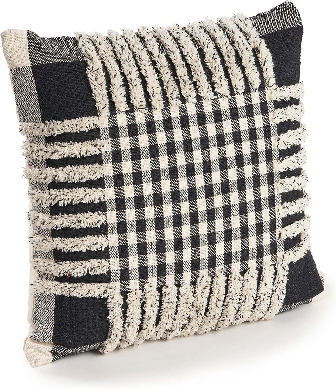 Ox Bay 18" x 18" Hand-Woven Black/ White Tartan/Plaid Organic Cotton Pillow Cover