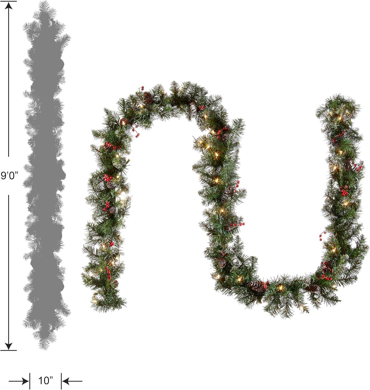 The Holiday Aisle® 9ft. Glittery Mountain Spruce Garland with Clear Lights