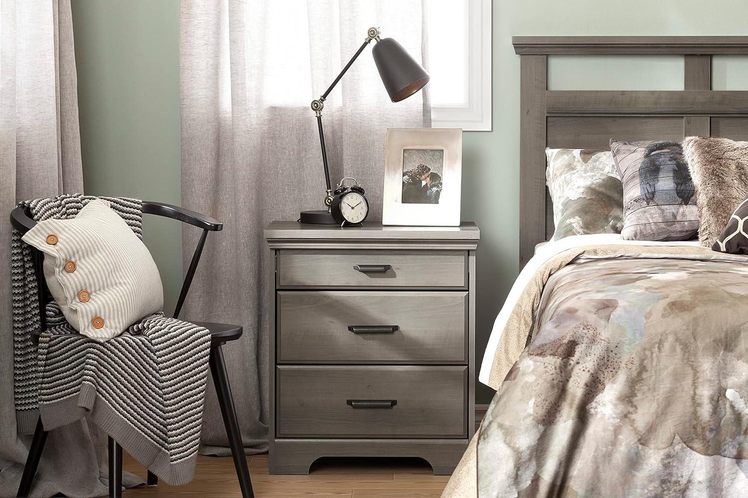 Gray Maple 2-Drawer Nightstand with Charging Station