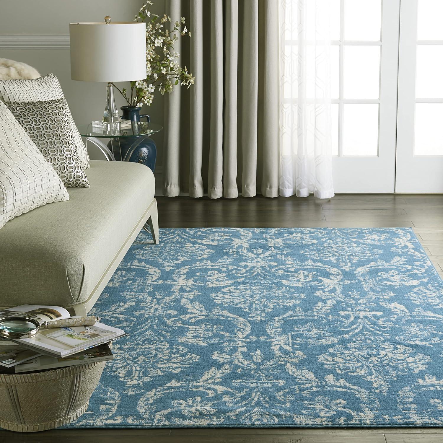 Nourison Jubilant 5'3" x 7'3" (5' x 7') Blue Area Rug Farmhouse Vintage Damask by Nourison