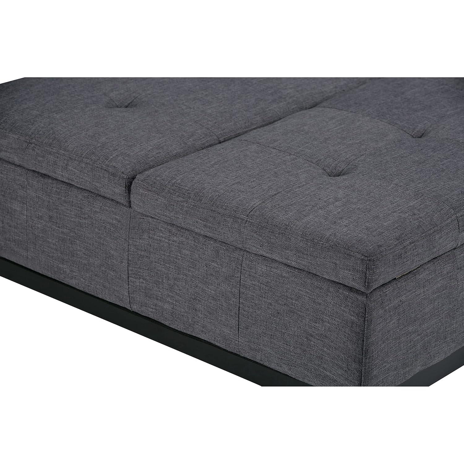 Simpli Home Dover 36"W Upholstered Square Coffee Table Storage Ottoman with Split Tufted Lift Top