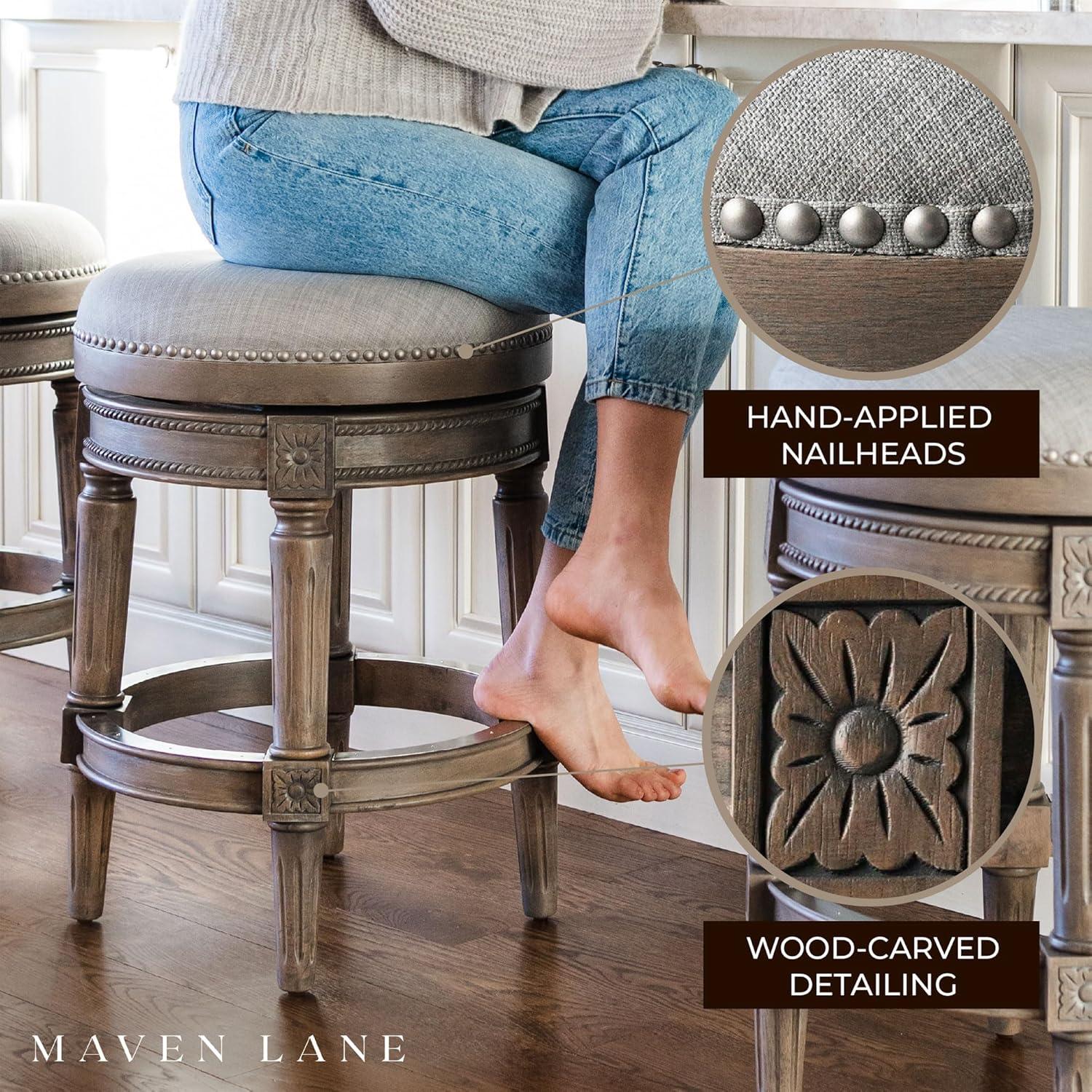 Maven Lane Pullman Backless Upholstered Kitchen Stool with Fabric Cushion Seat, Set of 4