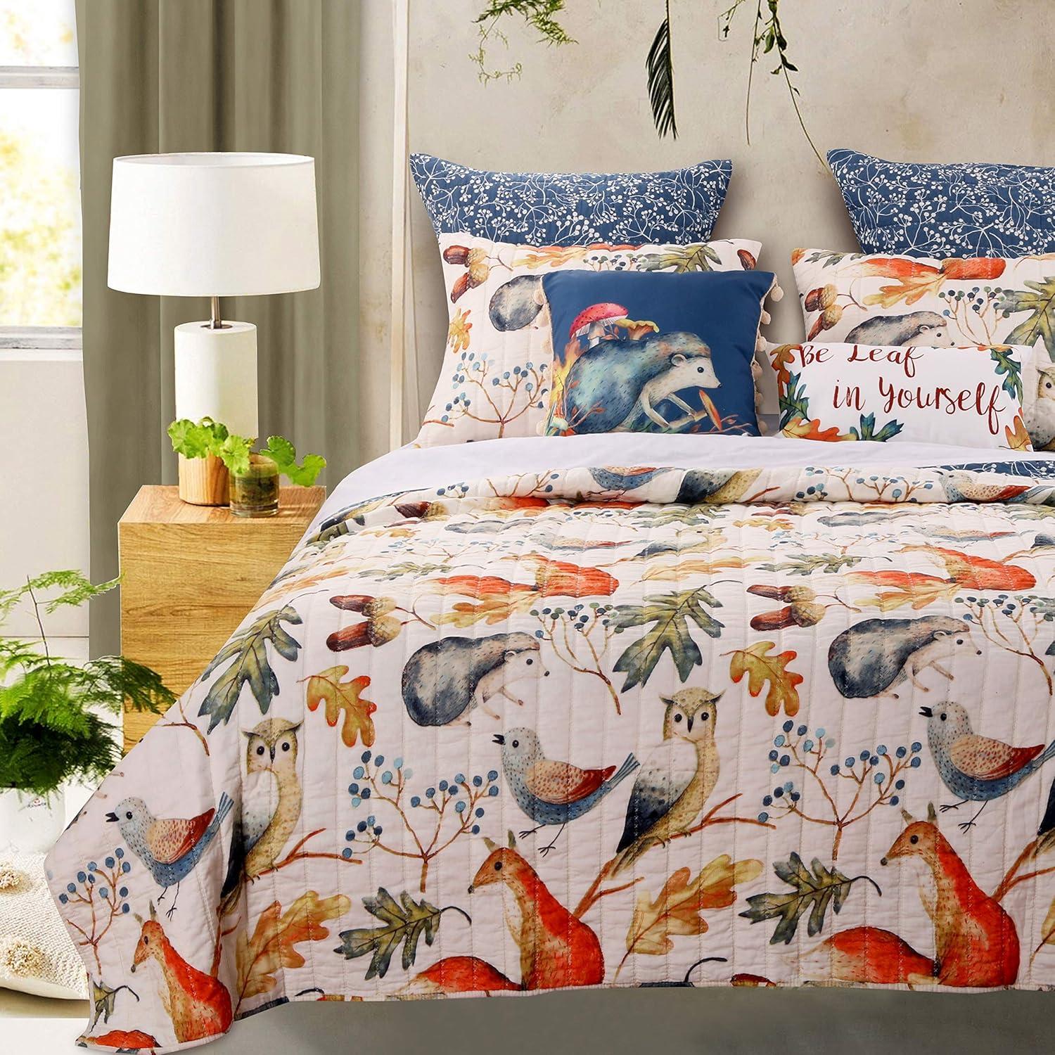 Nature Inspired Full and Queen Size Cotton and Polyester Quilt Set Multicolor Set of Three - Saltoro Sherpi