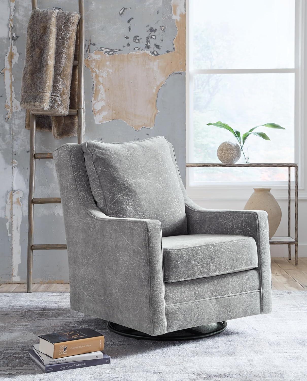 Gray Polyester Swivel Glider Accent Chair